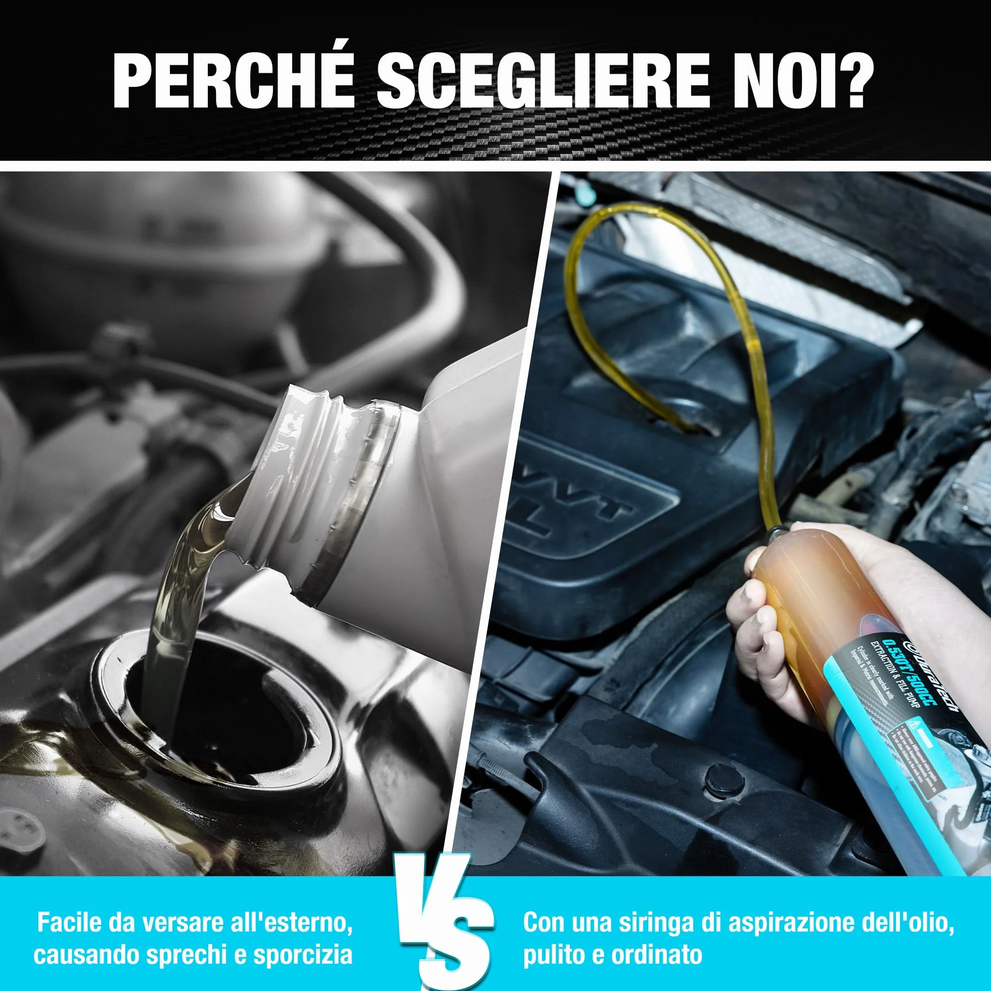 DURATECH Siringa Olio 500 ml, Estrazione Olio Motore, Siringa Cambio con Tubo Prolunga, Aspirazione Manuale
