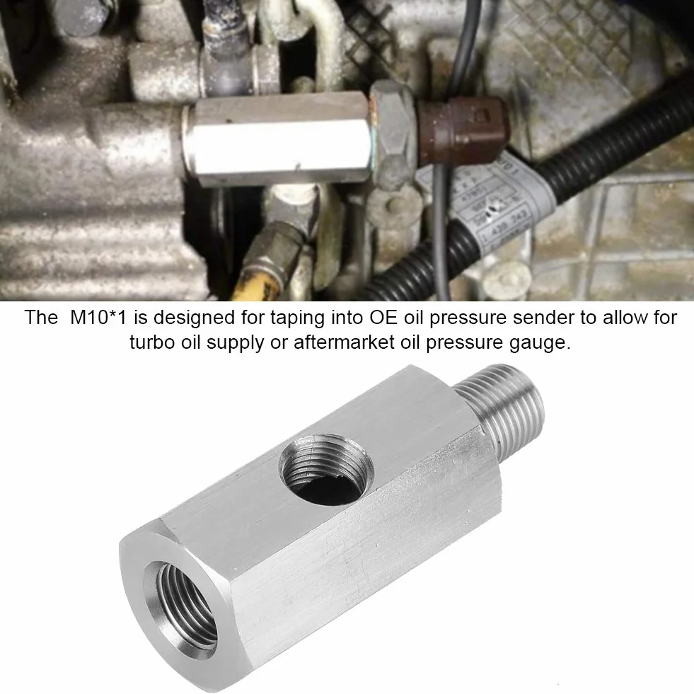 Aramox Adattatore Sensore Pressione Olio Manometro M10 in Acciaio Inossidabile, Tee to NPT Adapter Turbo Supply
