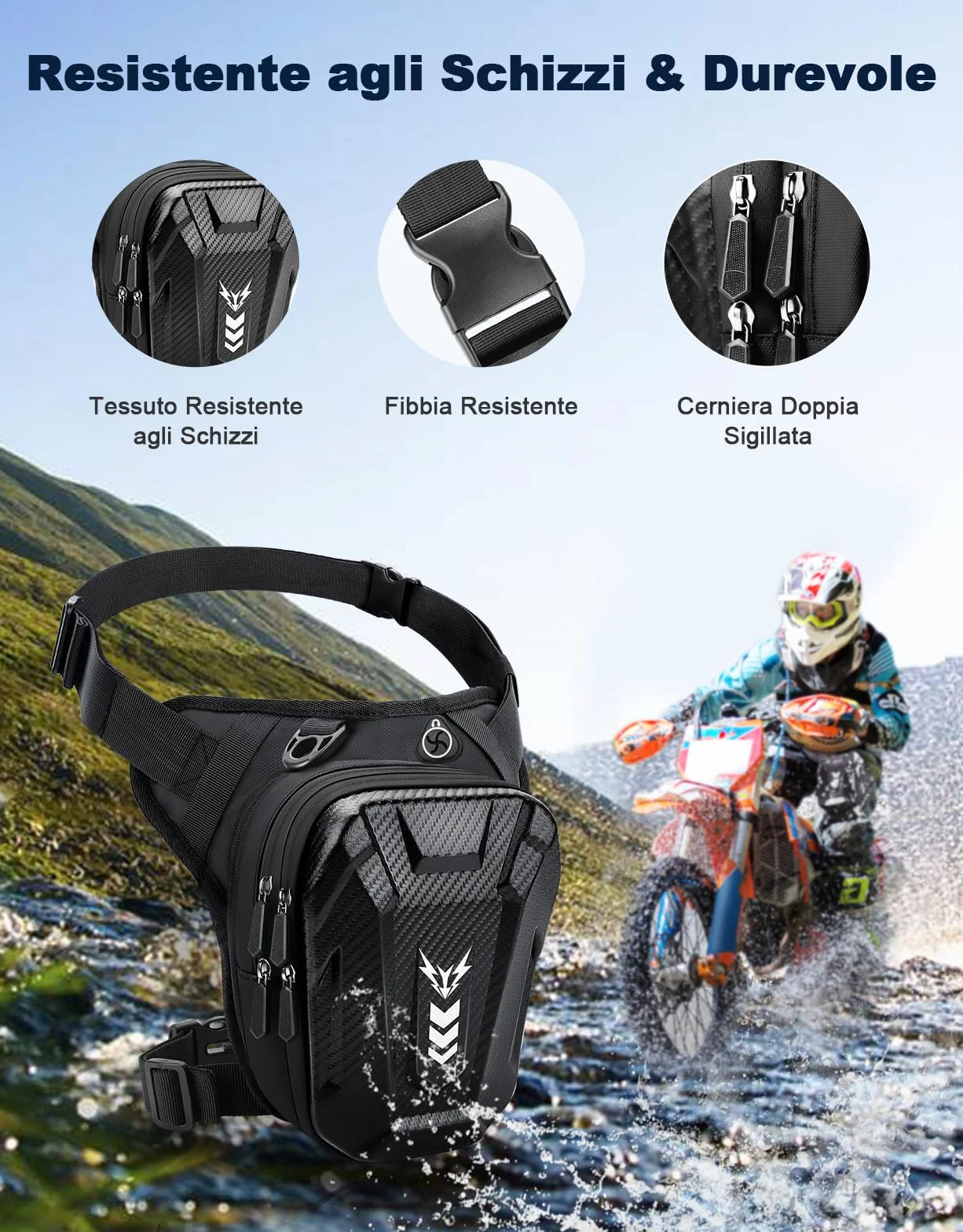 Marsupio Gamba Moto per Uomo & Donna, [Capacità Espandibile] Borsa Gamba Moto, [EVA Durevole] Borse Attrezzi con Jack per Cuffie & Cintura Regolabile per Ciclismo Trekking Pesc