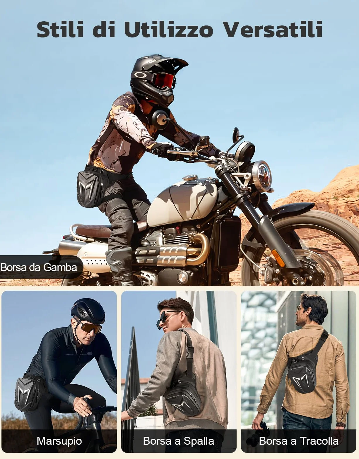 Mohard Marsupio Moto Espandibile EVA Borsa Cintura Cosciale Regolabile Borse Serbatoio Moto Striscia Riflettente
