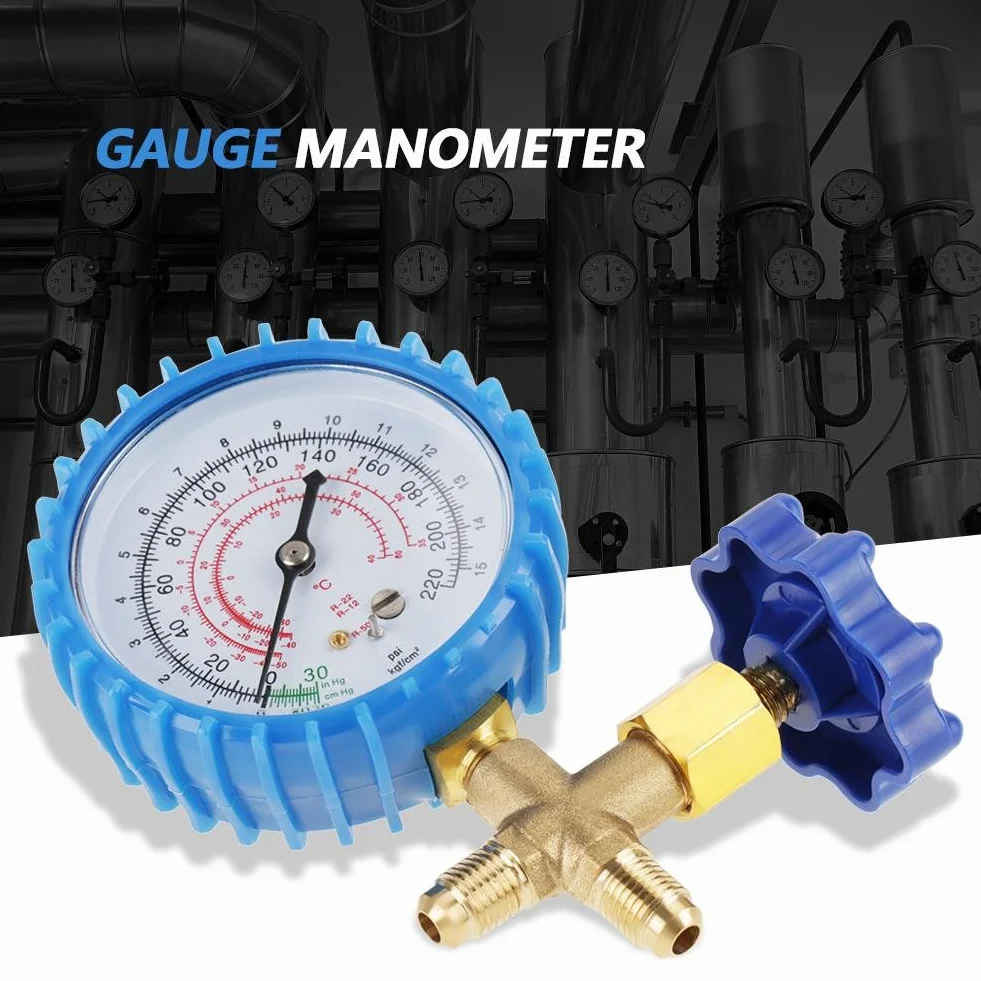 220Psi Manometro d' Aria Refrigerante Adatto per R410A R22 R134A R404A in Blu per Controllare la Pressione con 2 Connettori