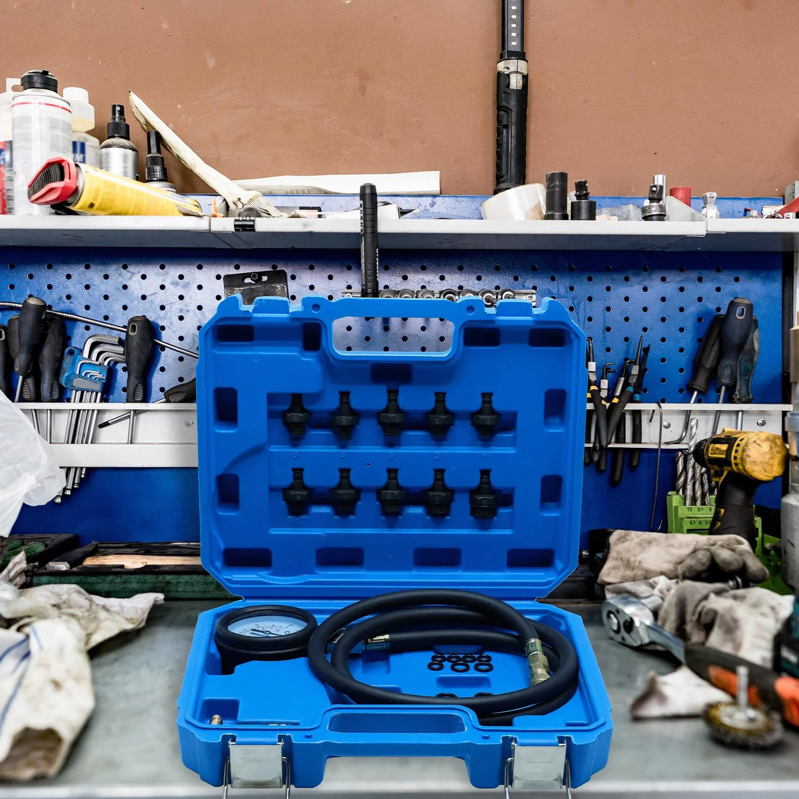 CCLIFE Set per Testare la Pressione della Benzina dell’Auto, Manometro per Carburante,0-10 bar, 0 – 140 PSI
