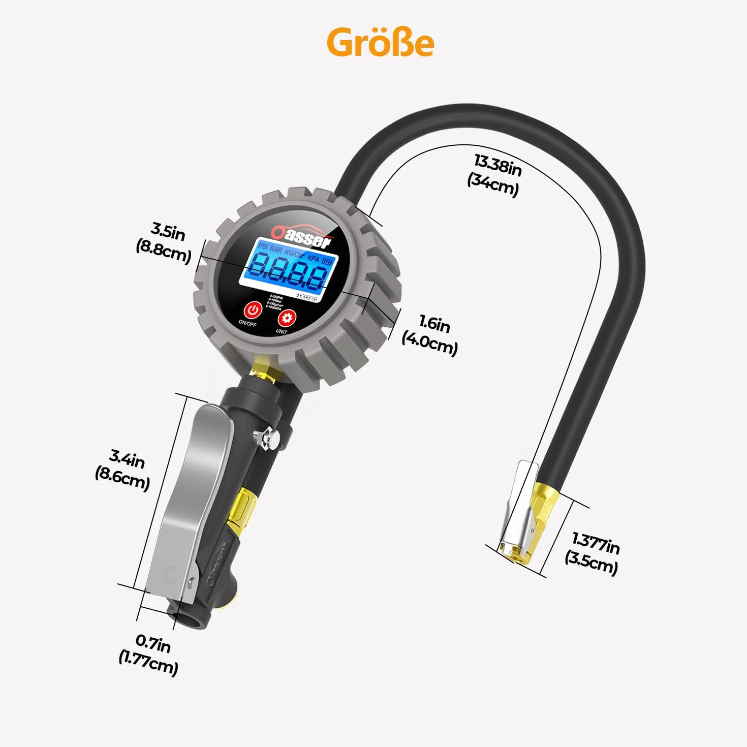 Oasser Misuratore Di Pressione Per Pneumatici Digitale Gonfiatore Pneumatici 255 Psi Tester Digitale Della Pressione Dei Pneumatici Attacco Standard Us&Eu