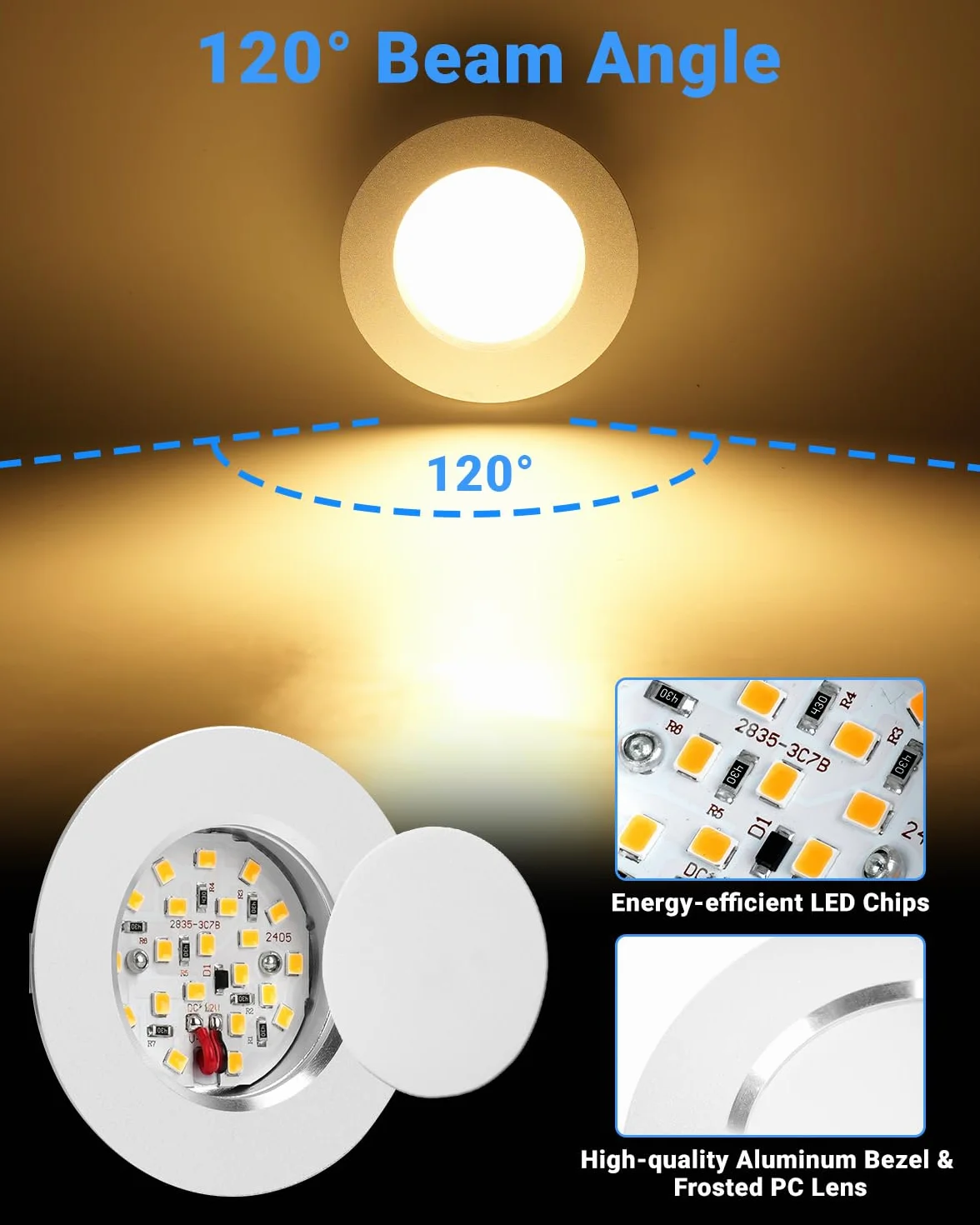 SUPAREE 6 Pezzi Luci LED Camper 12v Interno Faretti 12 Volt LED da Incasso 3000K 400LM 3.5W per Roulotte