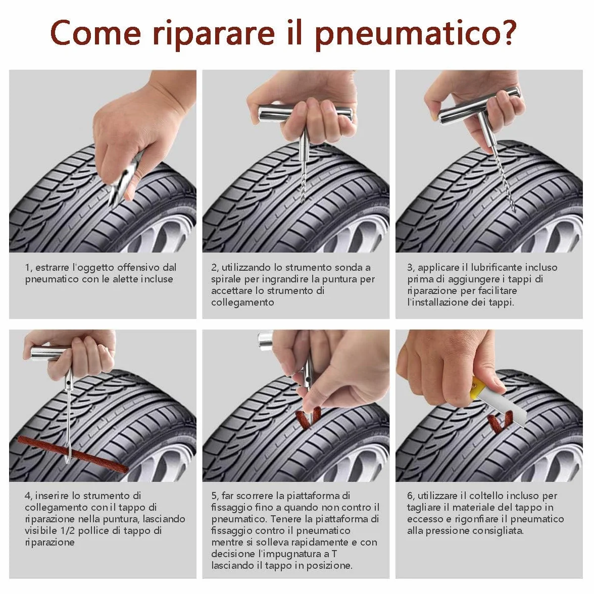 Kit di Riparazione Pneumatici 22pcs, Strumenti di Riparazione di Pneumatici Pesanti per Auto, Moto, Camion
