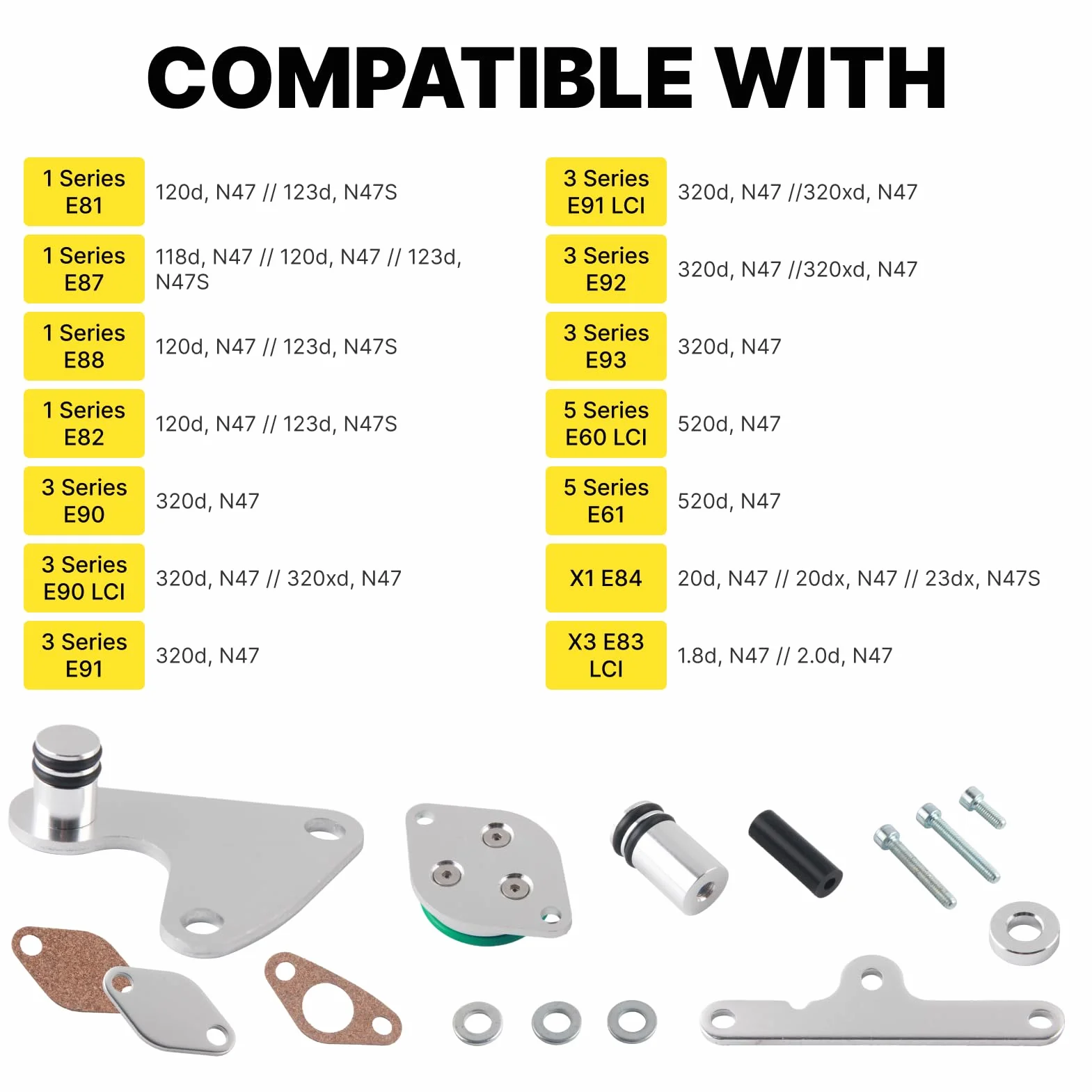 Kit valvola EGR per motori diesel N47 N47S 2.0, rimozione guarnizione refrigerante EGR compatibile con E81, E87, E88, E82, E90, E91, E92, E93 (inkl. LCI), E60, E61 LCI, X1 E84 e X3 E83 LCI