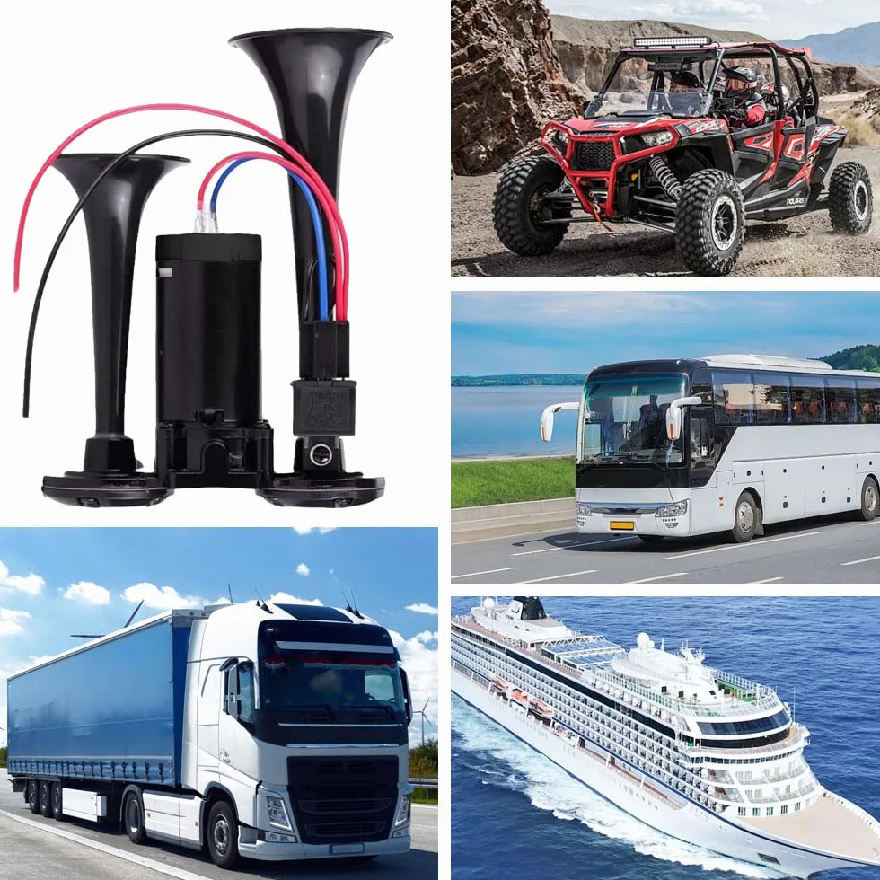 Clacson Auto, Tromba 12V con Compressore per Camion, Trombe Camion 600 DB, Doppio Tubo ad Aria Corno, per Veicoli da 12 V, Camions, Treni, Barche, Moto, Furgone