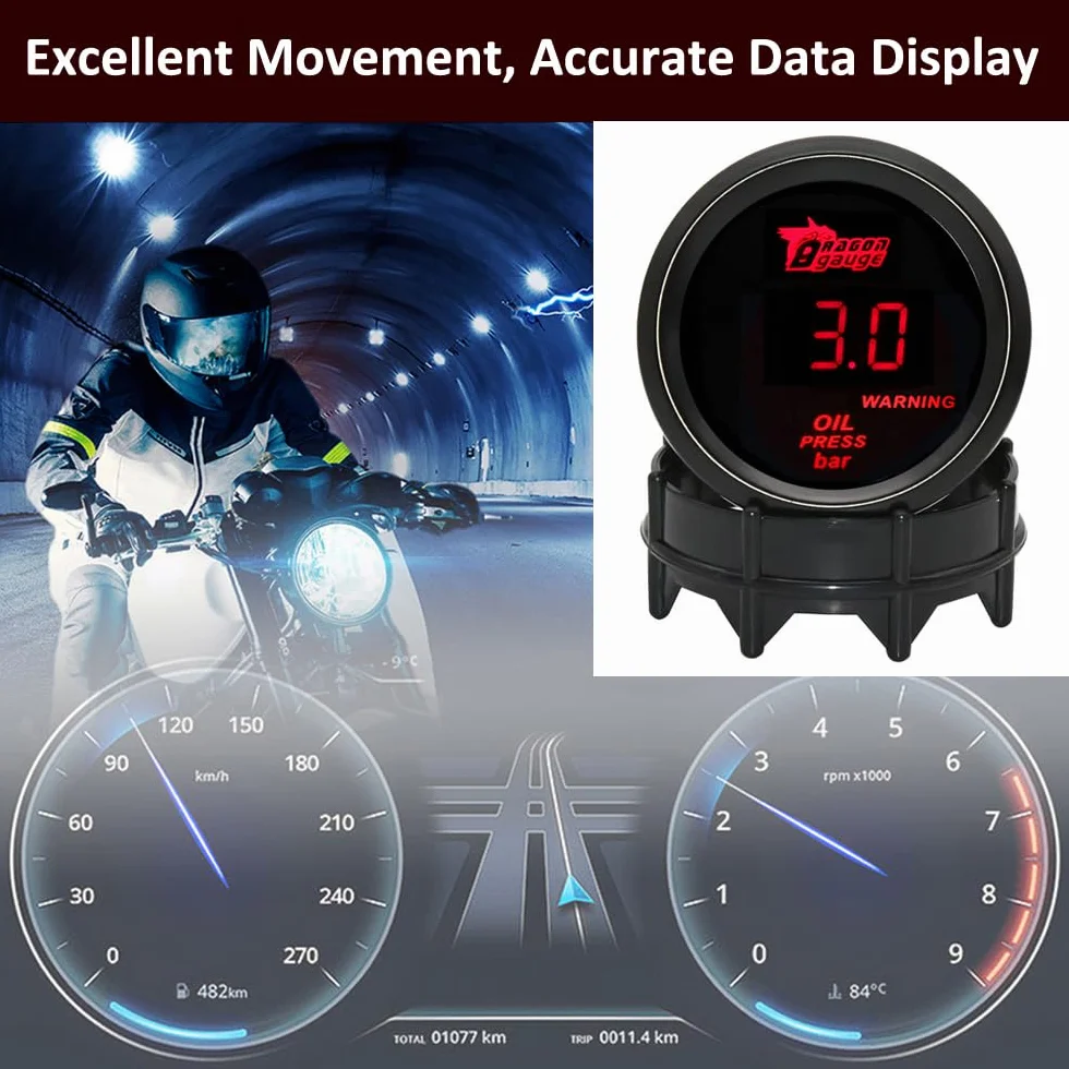 ETOPARS Universale Olio Pressa Manometro 2 Pollici 52mm Pressione Digitale Bar Indicatore Rosso Luce