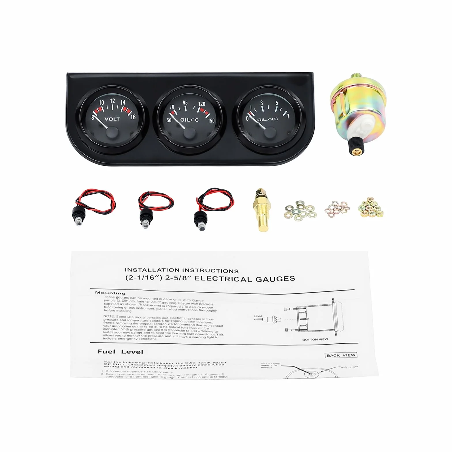 Wskaźnik temperatury oleju 3 w 1 52 mm DC 12 V czarny
