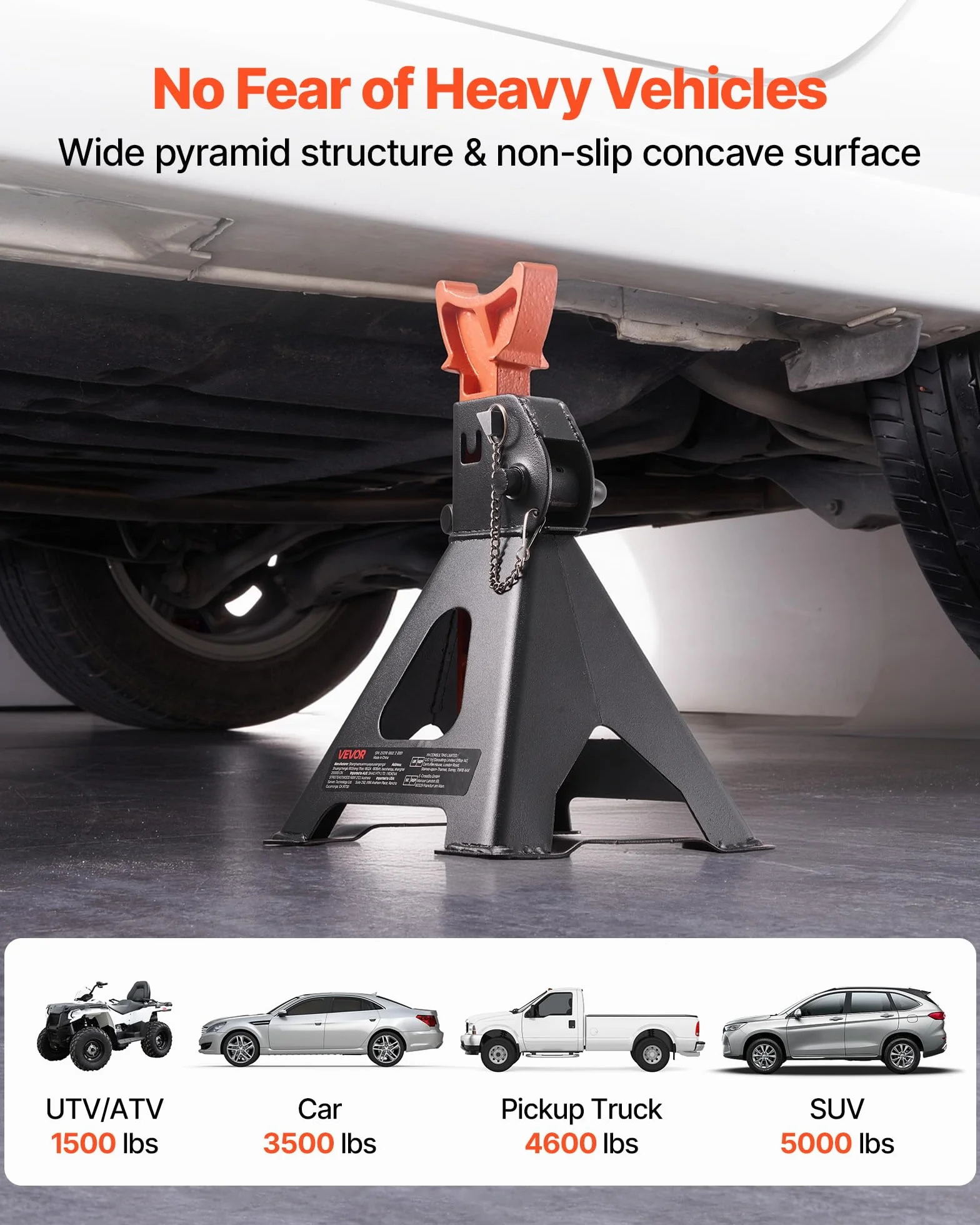VEVOR Cavalletti di Sollevamento 3 Tonnellate, Altezza Regolabile 275-415 mm, Acciaio Doppio Bloccaggio per Auto SUV