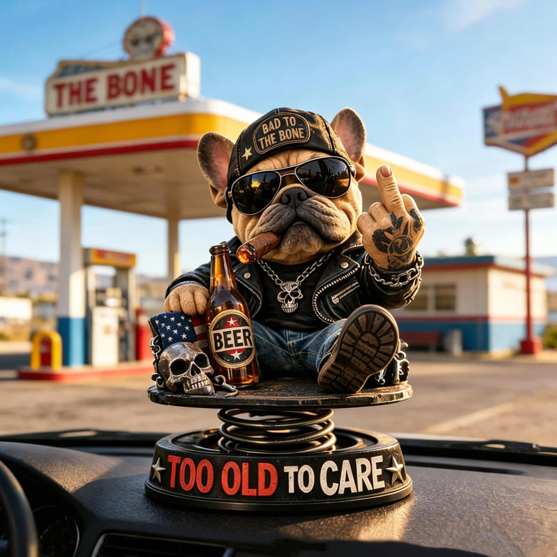 Generico Bobblehead Bulldog, Statua in Resina con Testa Oscillante a Molla, Figurina per Interni Auto