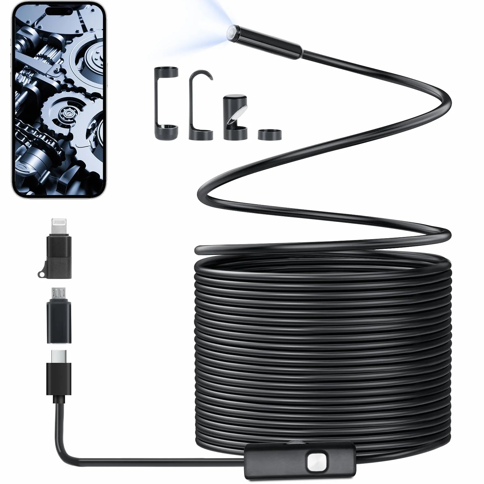 Endoscopio per Smartphone 1920P HD IP67 Impermeabile con 8 LED 32.8ft/10m