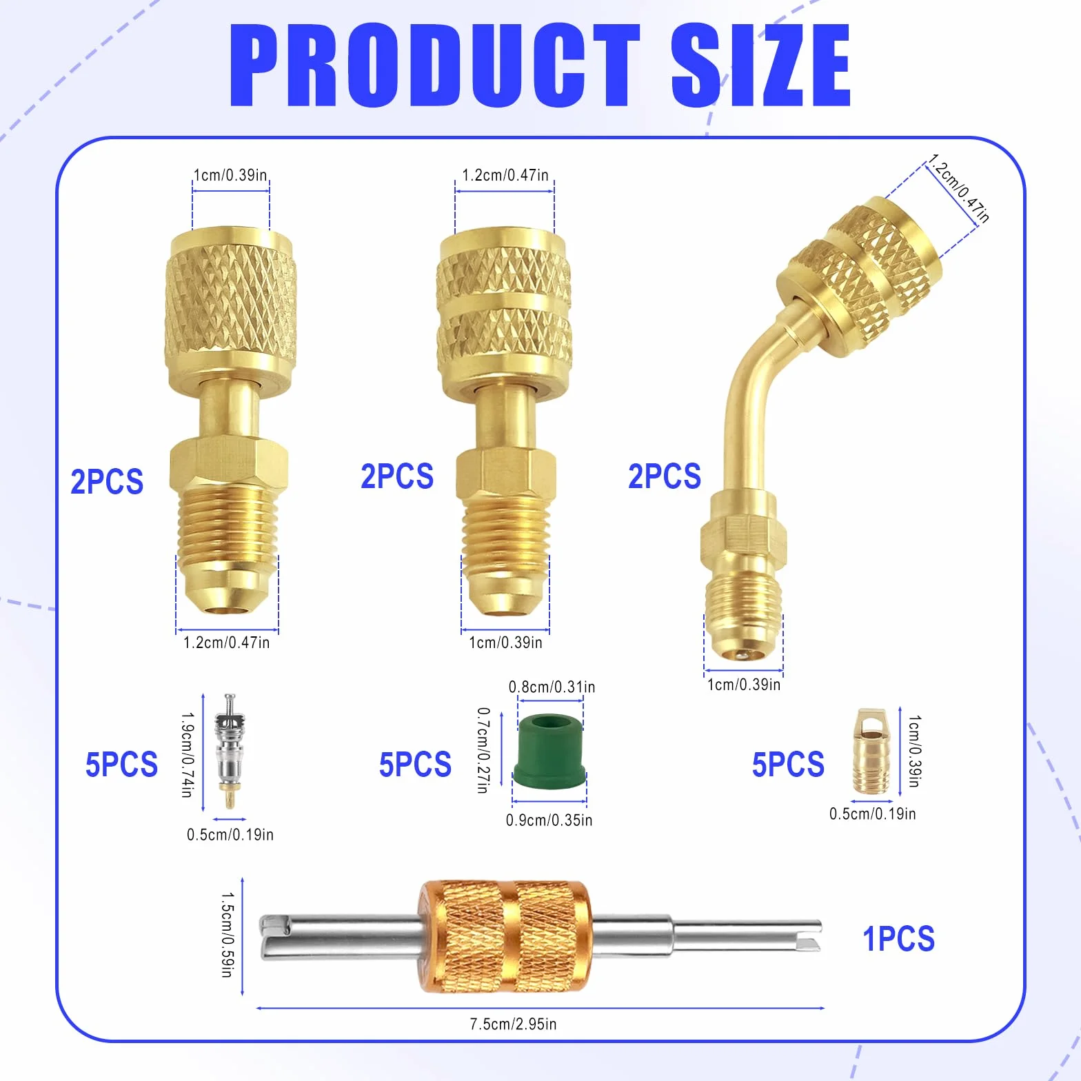 lasuroa 22 Pezzi Kit Adattatore R410A, Dritto e Angolato Adattatore Mini Split Connettori Attacco Femmina 5/16" e Attacco Maschio 1/4" per Condizionatori d'Aria HVAC Impianti di Refrigerazione
