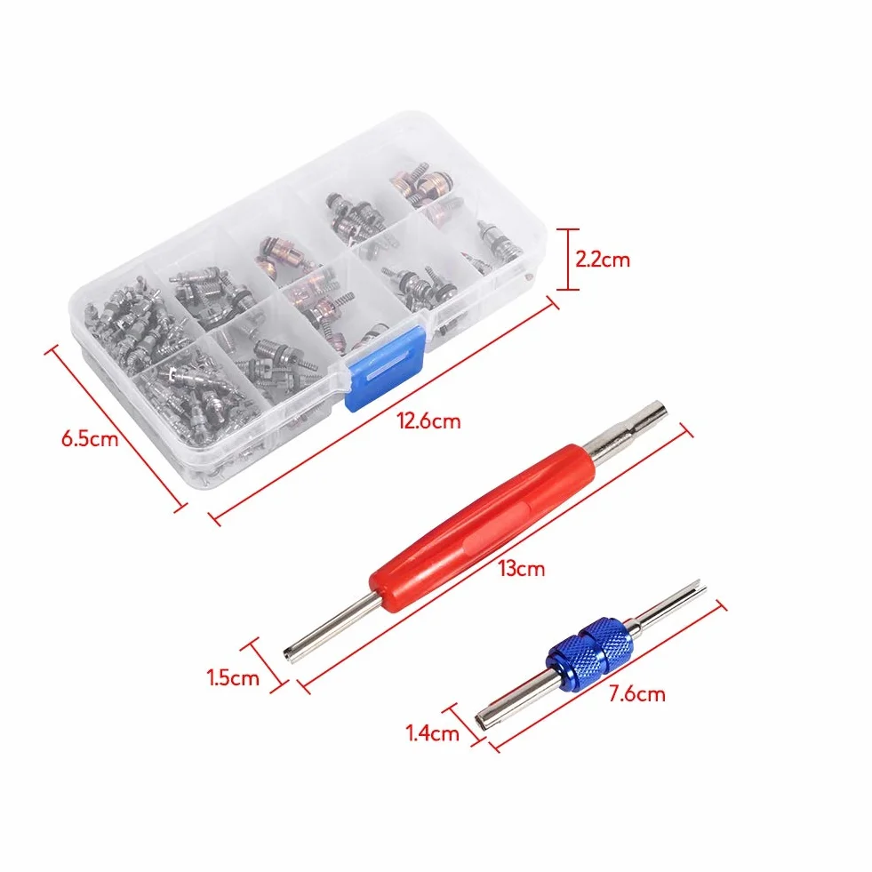 Car Valvola A/C 102pcs Alluminio Accessori R134a R12 Valvola nucleo con strumento di rimozione