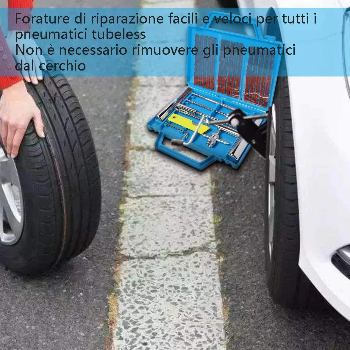 Kit di Riparazione Pneumatici 22pcs, Strumenti di Riparazione di Pneumatici Pesanti per Auto, Moto, Camion