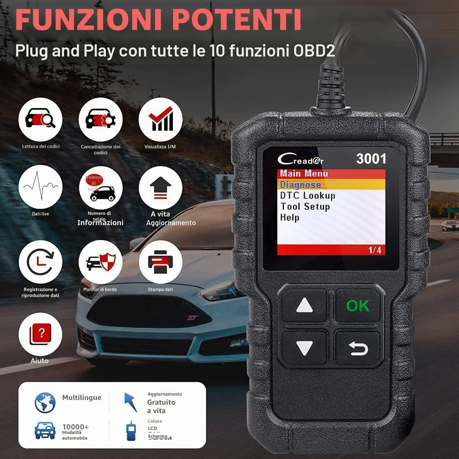 LAUNCH Creader 3001 OBD2 Diagnosi Auto Lettore Codici Cancellazione Errori