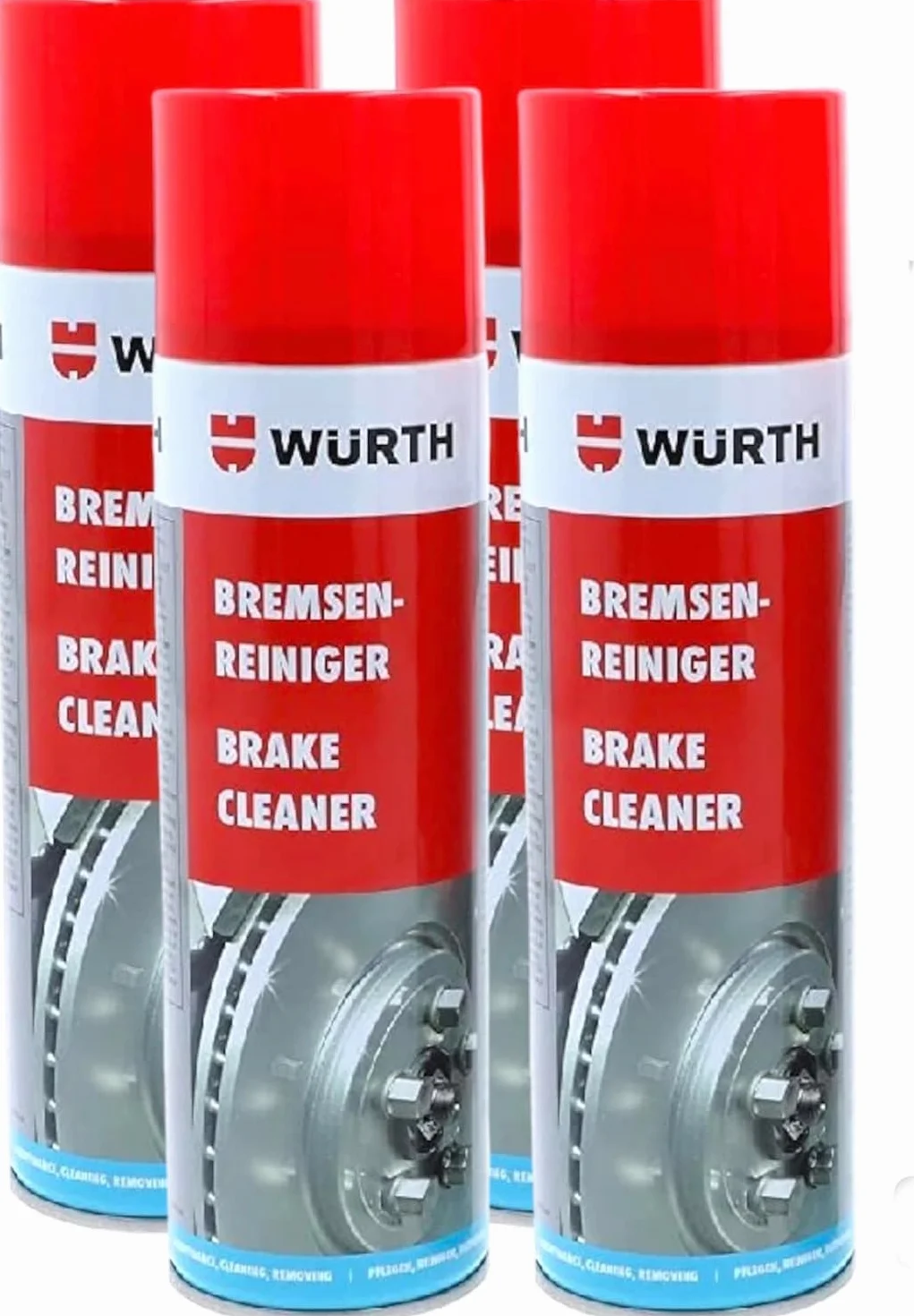 Wurth Detergente per freni, rimozione di grassi e rifiuti di olio, senza danni in plastica, ad asciugatura rapida, senza silicone, confezione da 4
