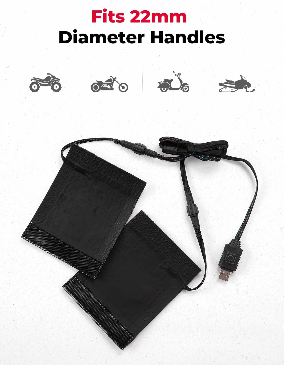 KEMIMOTO Manopole riscaldate per ATV, riscaldatore per manubrio USB regolabile a 6 livelli, impermeabile IP67, per manubri di moto/ATV da 22 mm