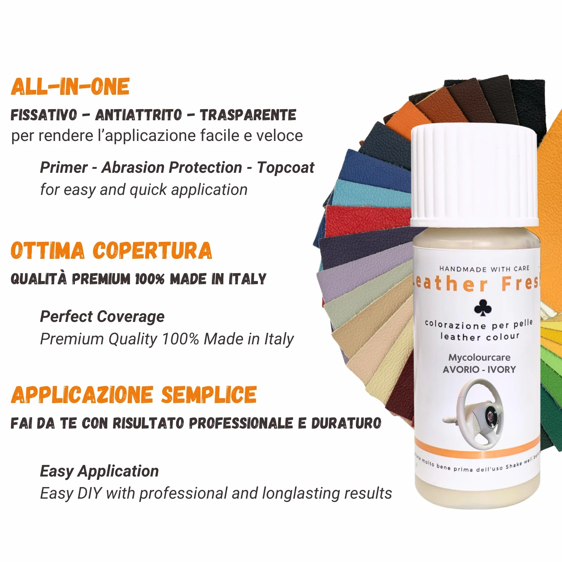 Mycolourcare Kit Ritocco Volante compatibile Fiat 500 Bianco Avorio Pelle Similpelle 3 in 1
