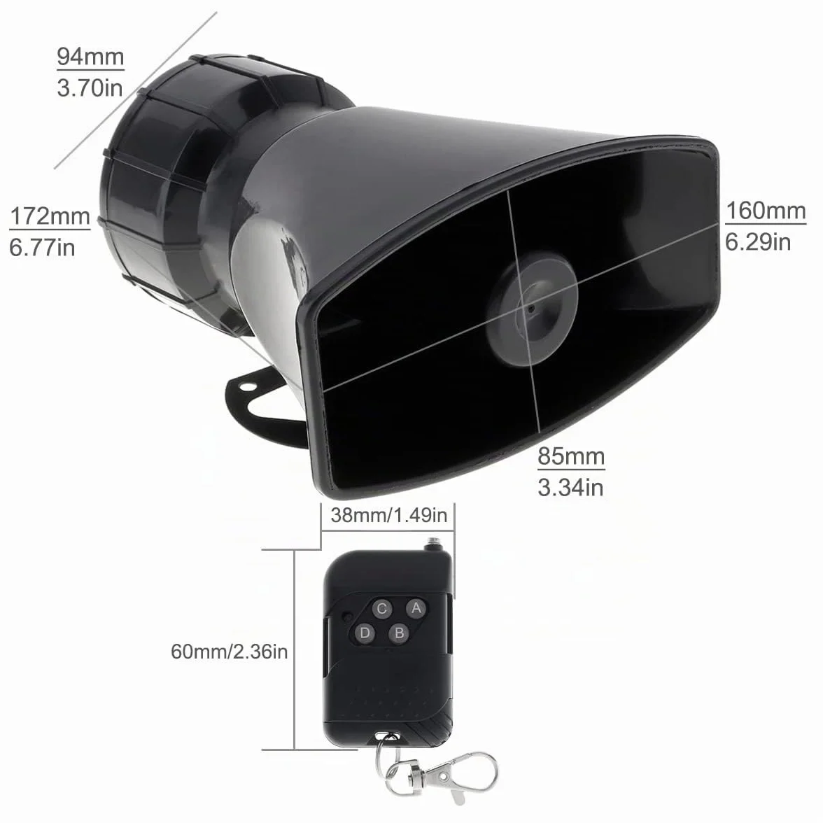 Sirena per auto con 7 diversi toni, suono del clacson, ambulanza, sirena, traffico, con telecomando, 12 V, 100 W (1 x telecomando)