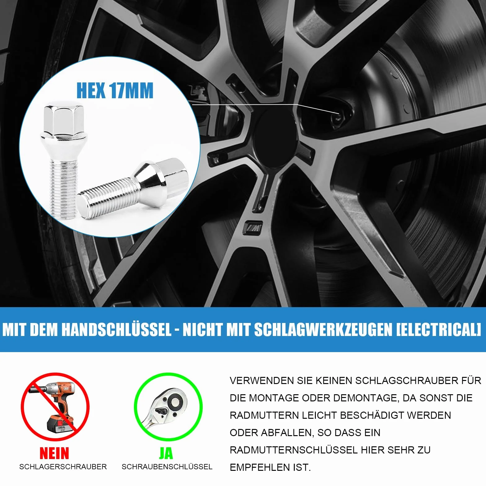 Bulloni per ruota M12 x 1,5 x 28 mm conico SW 17 mm compatibili BMW