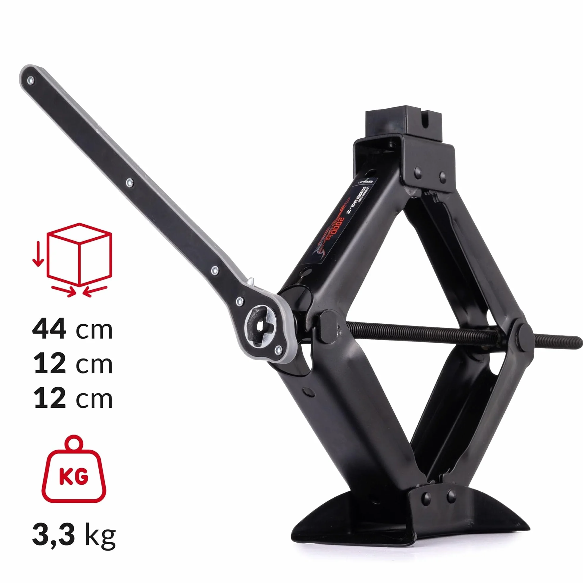 LEHMANN Cric Auto 2T – Cric a Forbice Regolabile 120–420mm con Chiave a Cricchetto