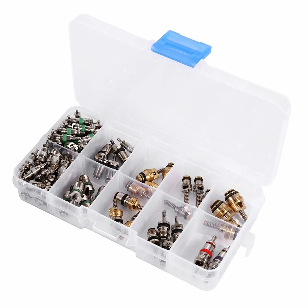 Car Valvola A/C 102pcs Alluminio Accessori R134a R12 Valvola nucleo con strumento di rimozione