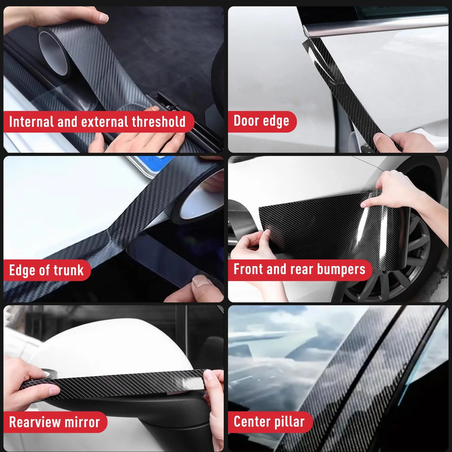 Fydun Nastro Fibra di Carbonio, Protezione Paraurti Auto Nero Pellicola Carbonio Adesiva Adesivo AntiGraffio per Protezione del Bordo della Portiera Auto per Porta, Bagagliaio,