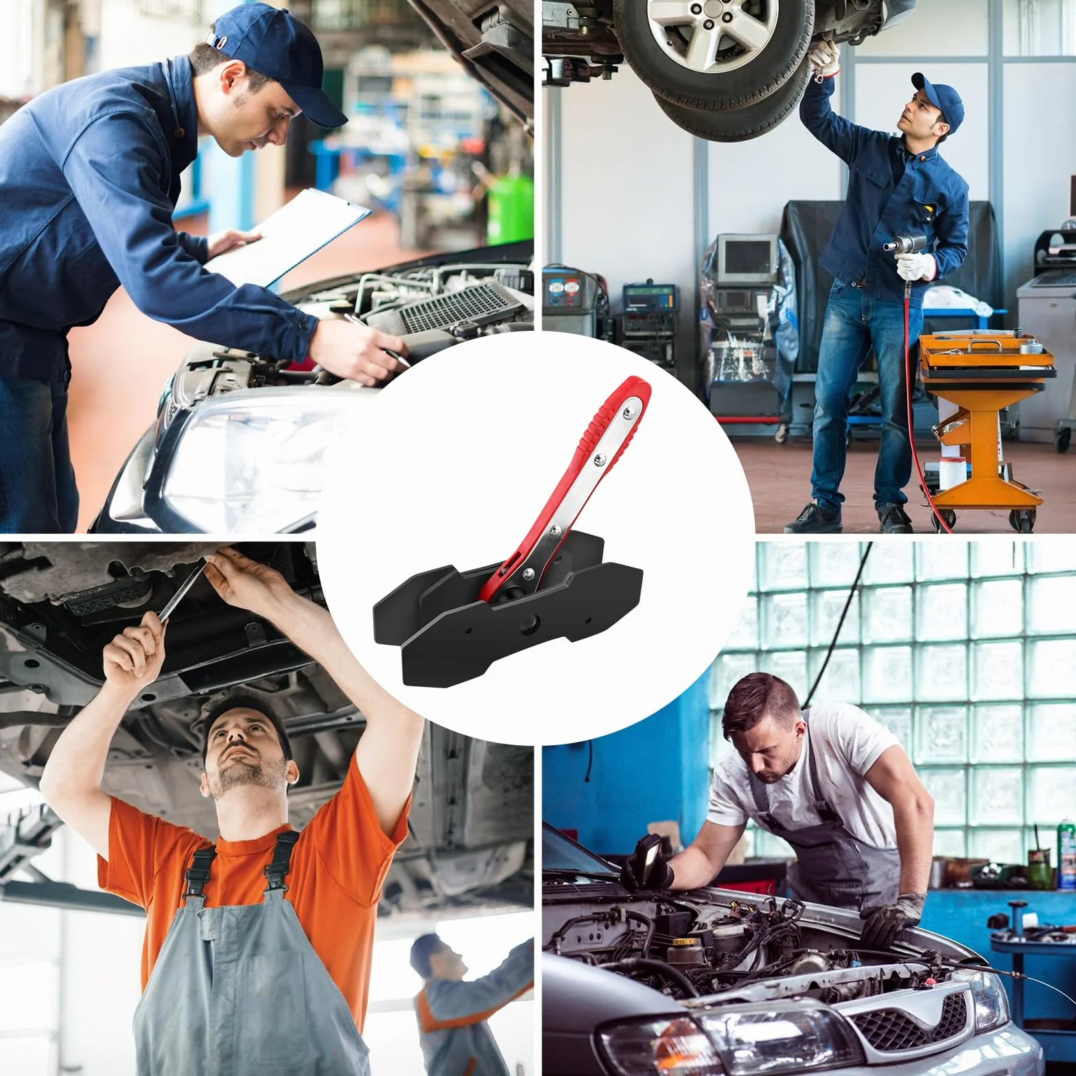 Strumento a Cricchetto per Pinza Freno Retrattore Pistoncino Freno Rosso Set Presse con 4 Ganci Sostituzione Pastiglie Freno Riparazioni Freni Auto