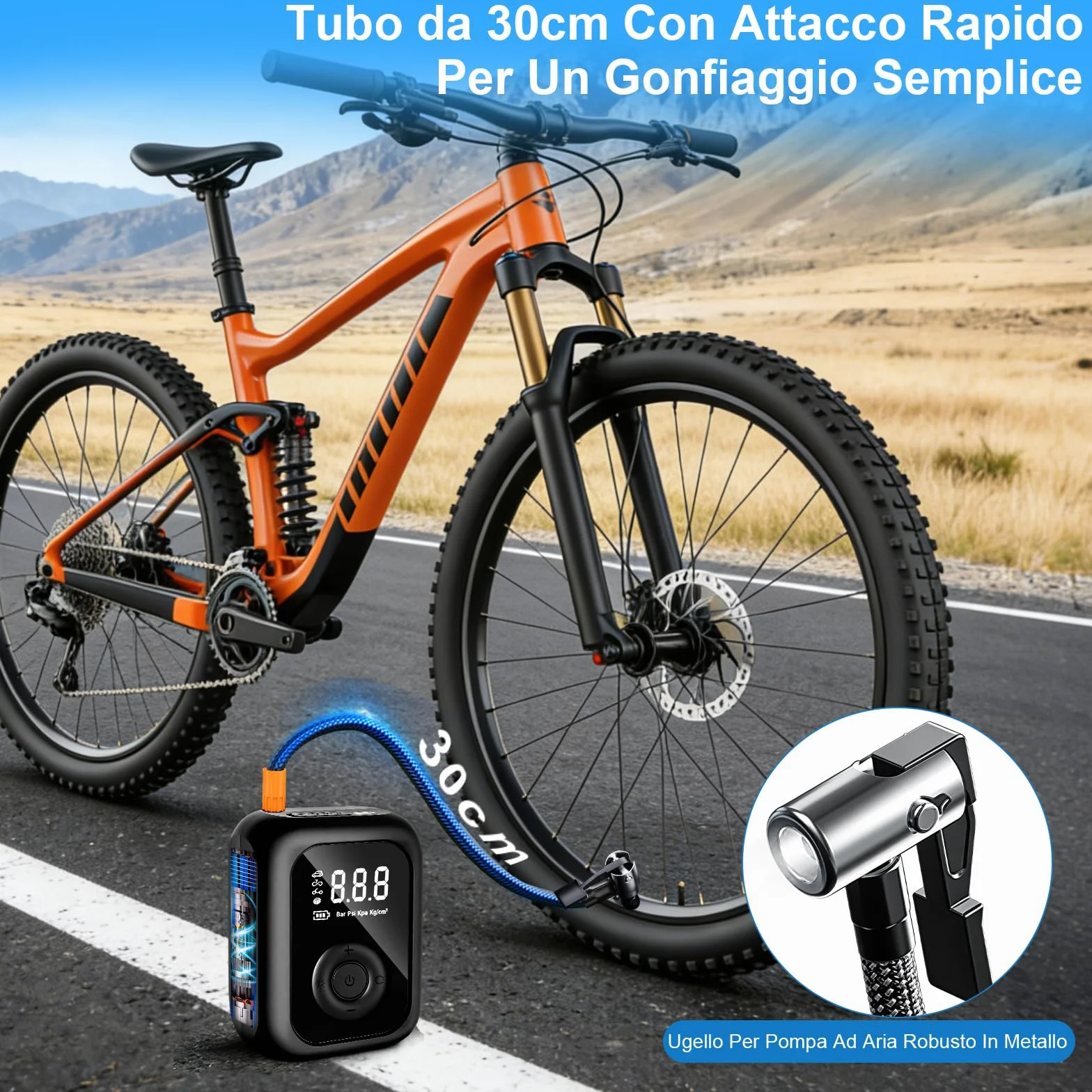 Compressore Aria Portatile 150PSI Pompa Elettrica Bicicletta Mini Schermo LED Digitale Illuminazione LED Auto Moto