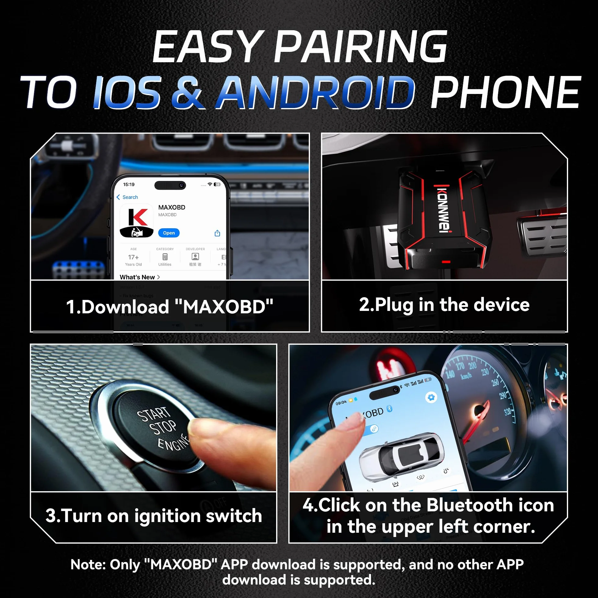 KONNWEI MAXOBD OBD2 Bluetooth Scanner OBDII Code Reader Auto Check Engine Light