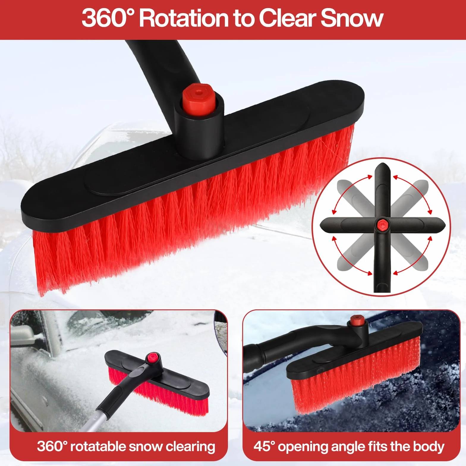Spazzola Neve Auto 73cm Retrattile Rimovibile 3 in 1 Raschietto Rotazione 360° per Veicoli Camion SUV
