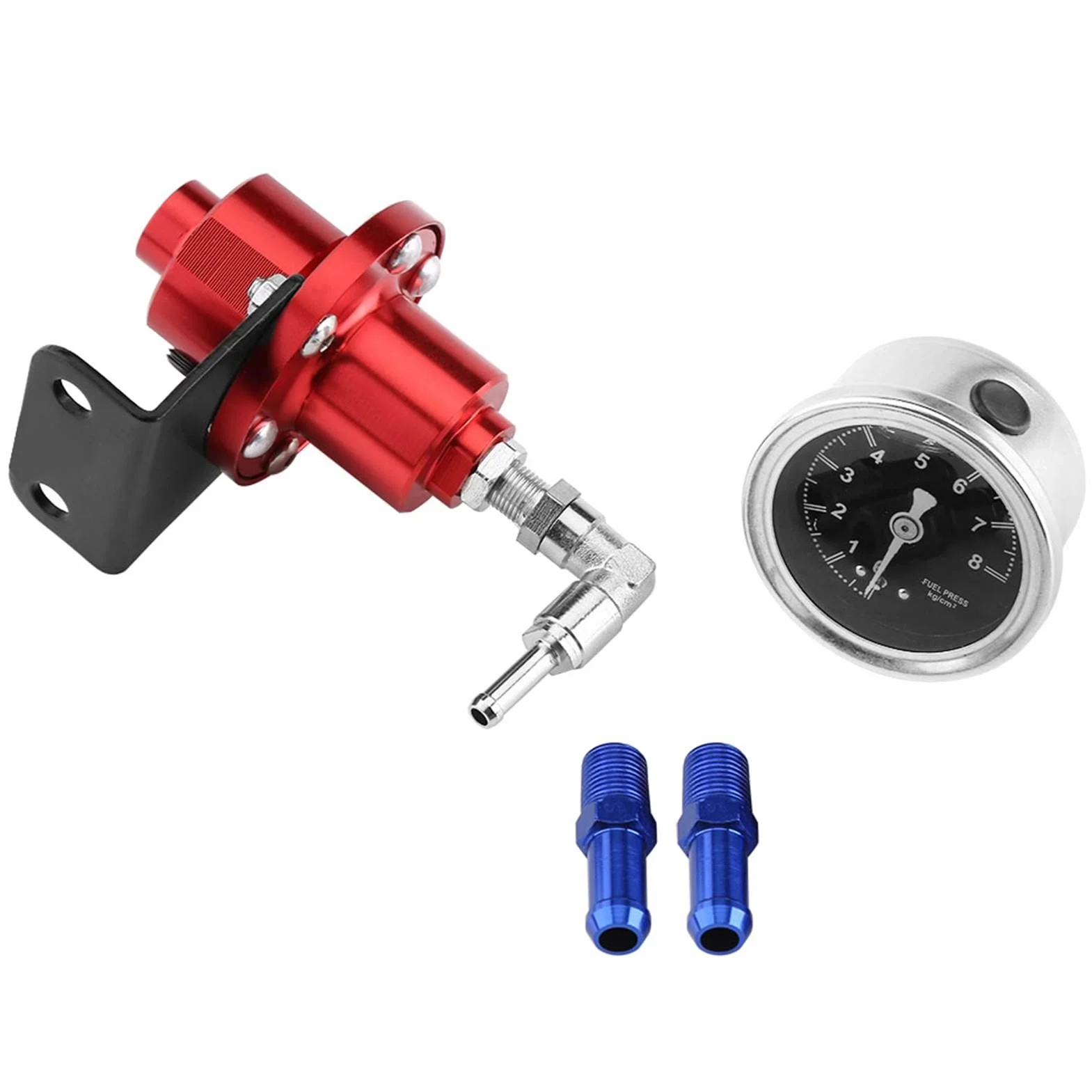 Yctze Regolatore Pressione Benzina - Componenti di distribuzione ricambi Auto Regolatore di Pressione del Carburante FPR Regolabile in Alluminio Universale con manometro per Auto Rossa