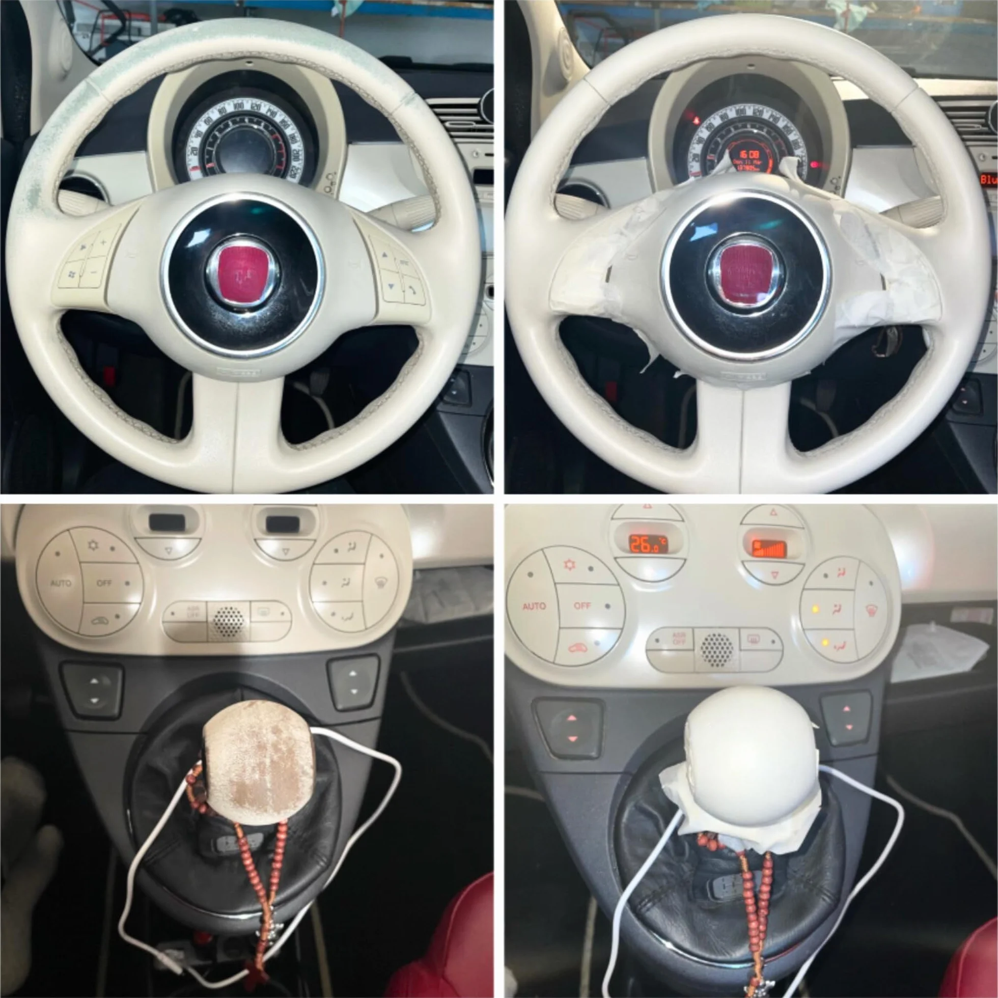 Mycolourcare Kit Ritocco Volante compatibile Fiat 500 Bianco Avorio Pelle Similpelle 3 in 1