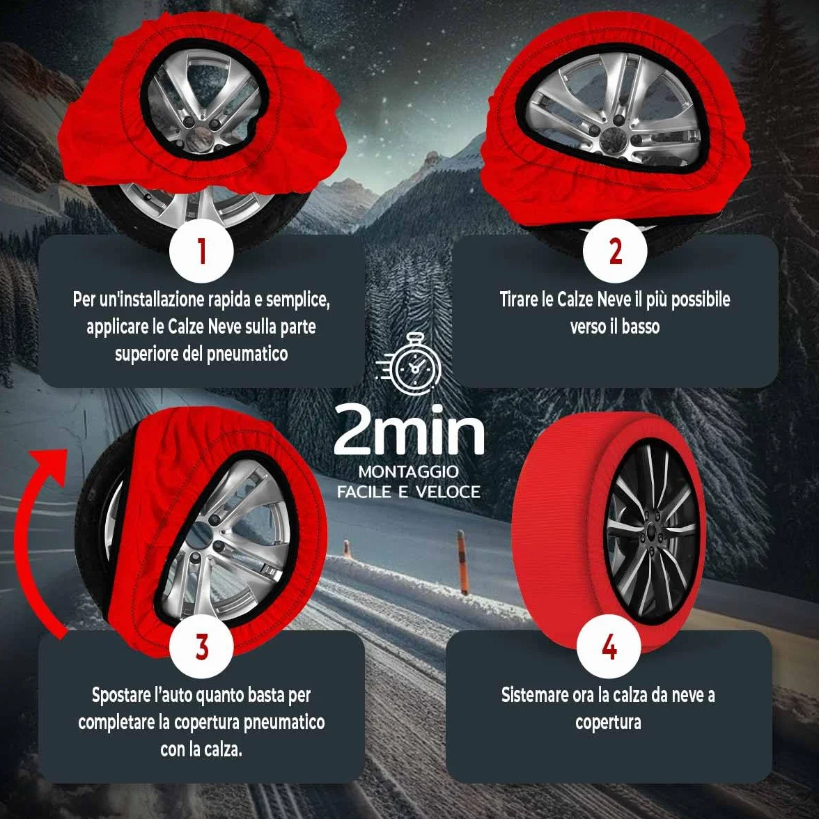 CARALL Calze da Neve Omologate Italia Rosso Misura L Catene Tessili