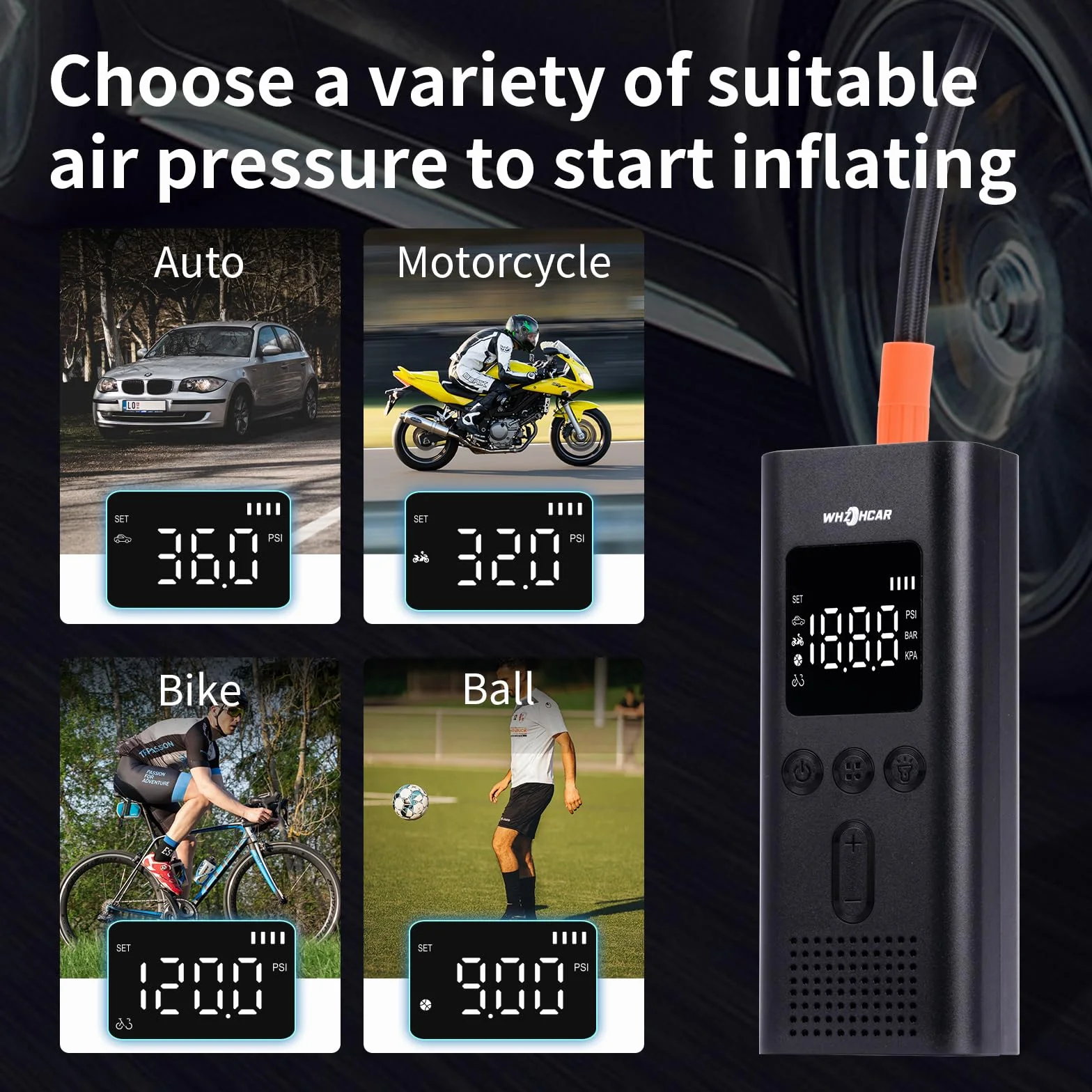 Compressore Aria Portatile 6000mAh 150PSI Mini Pompa Elettrica Auto Bici Moto