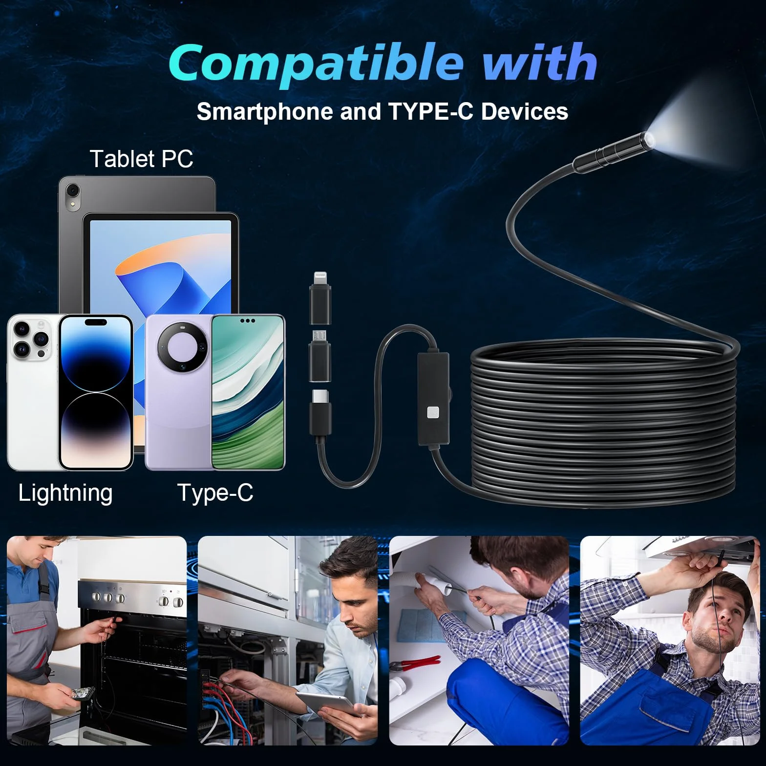 Romon Telecamera per Ispezione 8mm Endoscopio Industriale 10800P HD IP67 Impermeabile con LED 10M