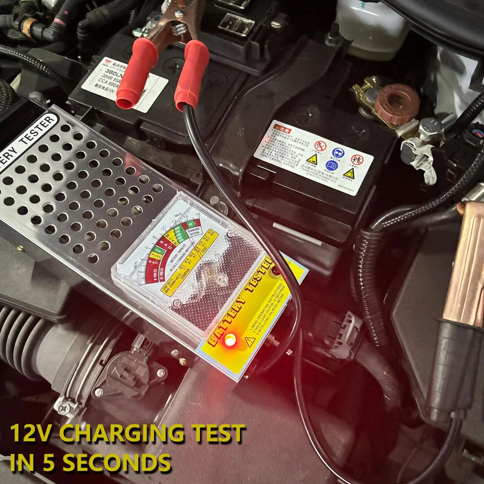 Tester Batteria Auto 6V 8V 12V Tester Tensione con Voltmetro e Pinze Tester di Carico Automobilistico Alternatore di Batterie per Furgone, Barca, Camion, SUV, Moto, Camper