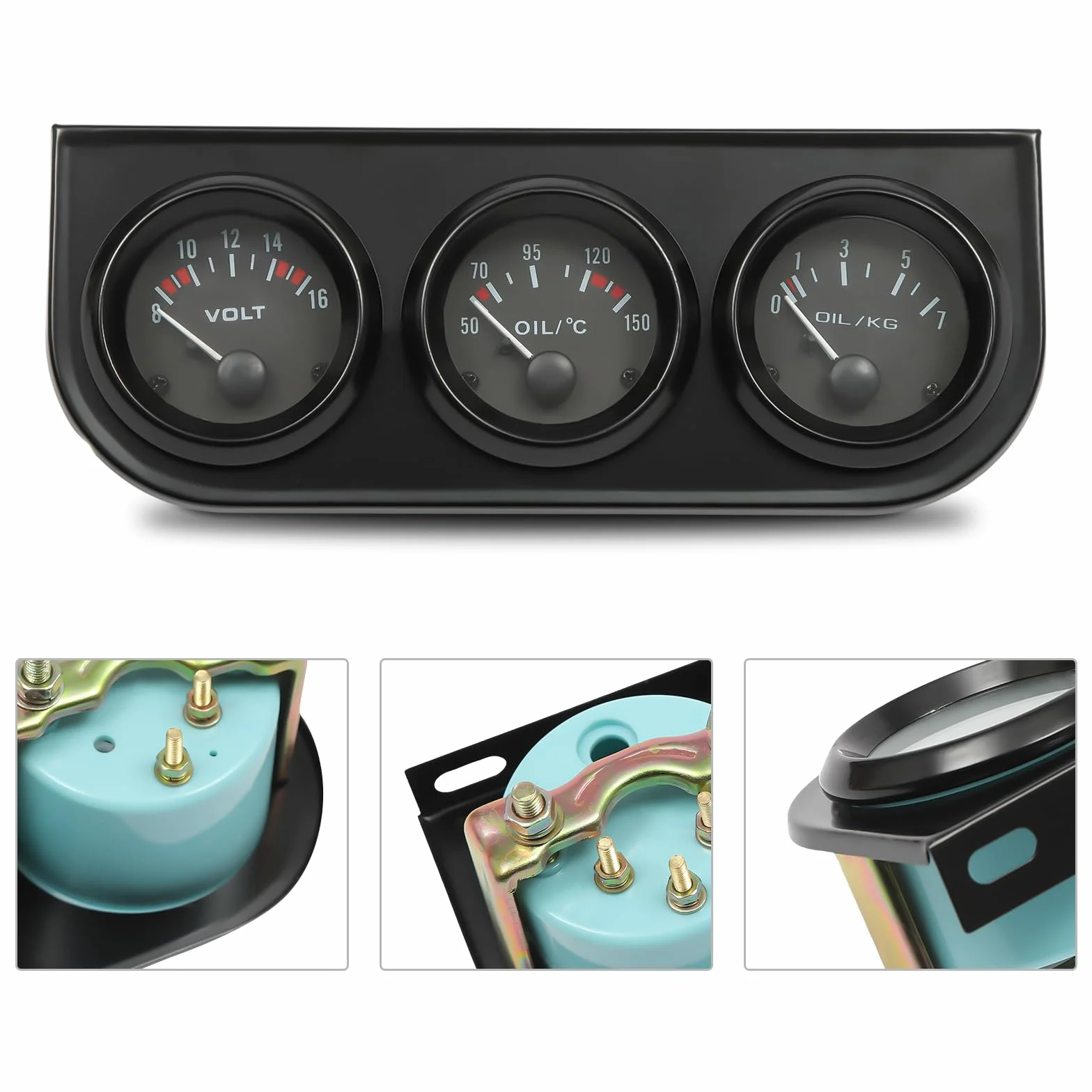 3 in 1 strumenti per auto, temperatura dell'olio, indicatore di voltaggio, per veicoli da 8 a 16 V, facile lettura