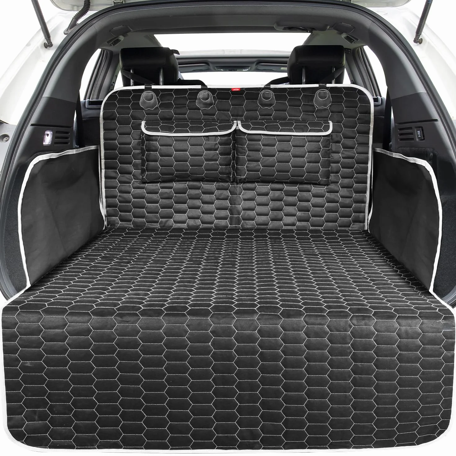 Oasser Telo Auto per Cani Bagagliaio con 2 Tasche Grandi,Impermeabile,Antiscivolo,Antipolvere,185 x 103 cm con Protezione Laterale e Paraurti,Lavabile in lavatrice,Universale per Auto e SUV Nero