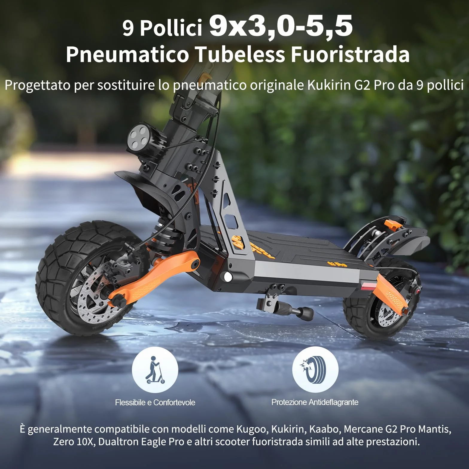 9x3.0-5.5 Pneumatici Senza Camera d'Aria per Monopattino Elettrico Kukirin G2 Pro, Pneumatici Fuoristrada da 9 Pollici Anteriori/Posteriori Resistenti all'Usura, Ruote di Scorta (1 Pezzo)