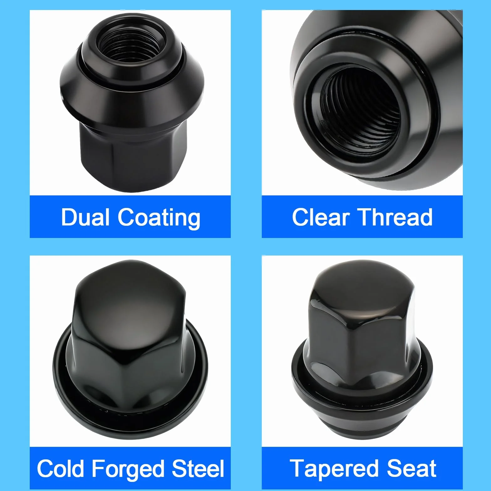 Set di 20 dadi esagonali per ruote M12 x 1,5, per Ford Focus, Fiesta, Mondeo, Kuga, KA, 19 mm, in lega, colore nero
