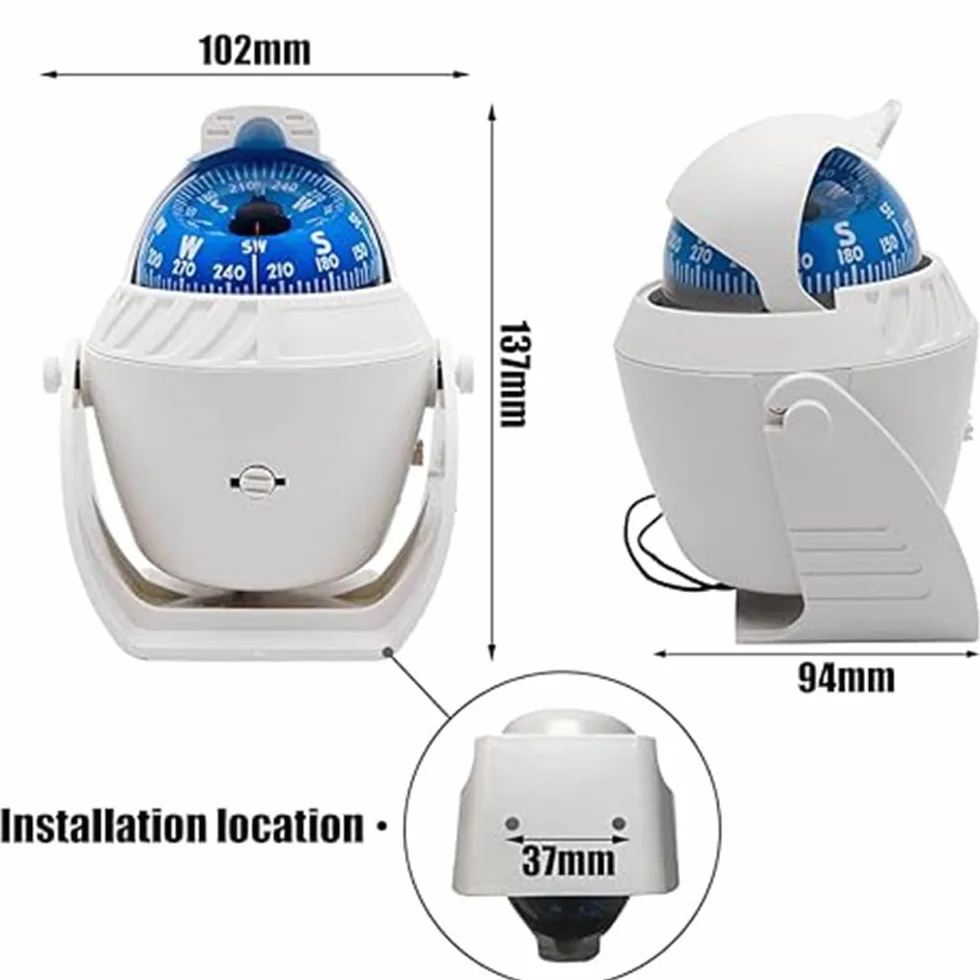 Riloer Bussola Marina con Staffa di Montaggio, Illuminazione LED 12V, Impermeabile per Barche Auto Camper