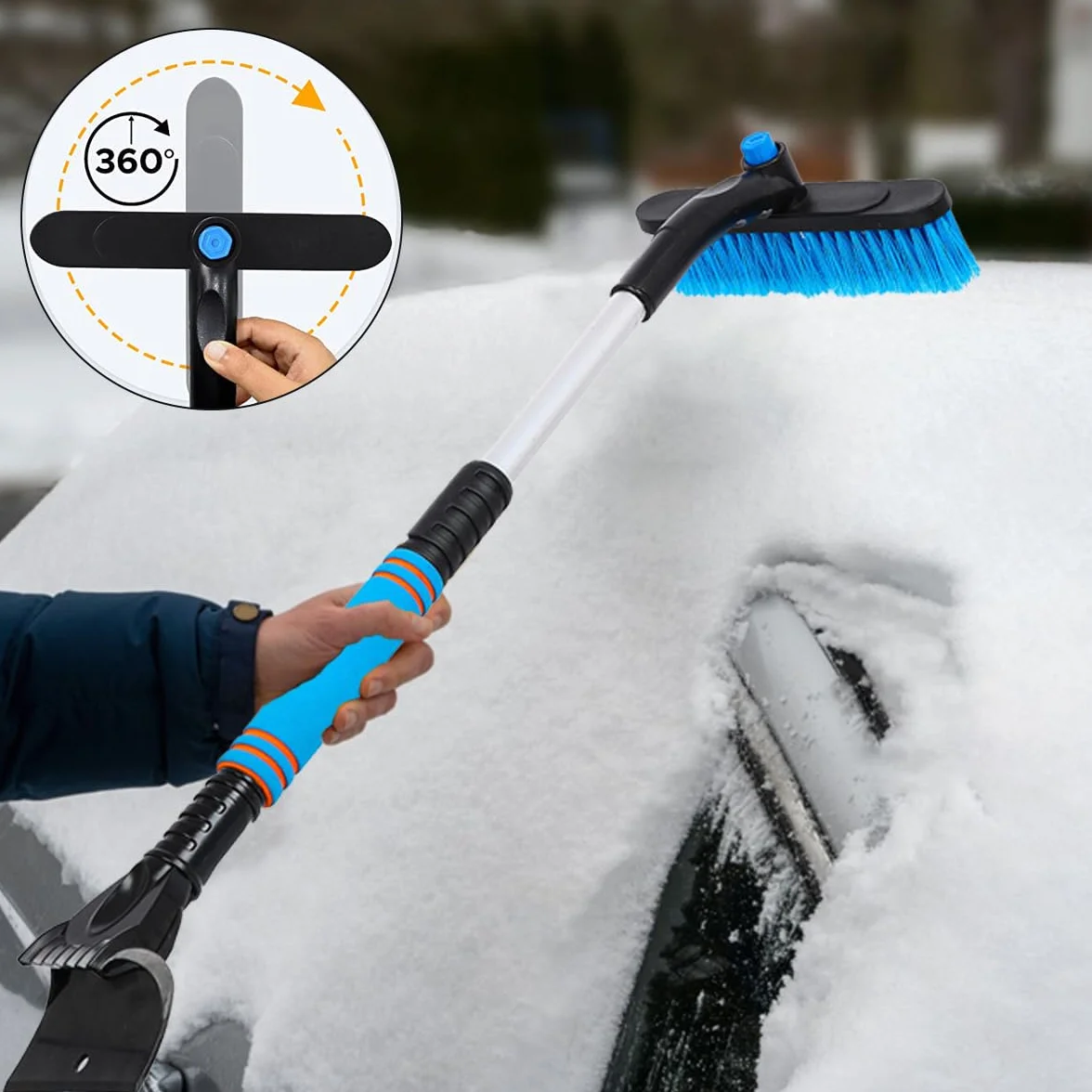 Spazzola Neve Telescopica 3 in 1 Raschietto Ghiaccio per Parabrezza Auto SUV Camion Nero
