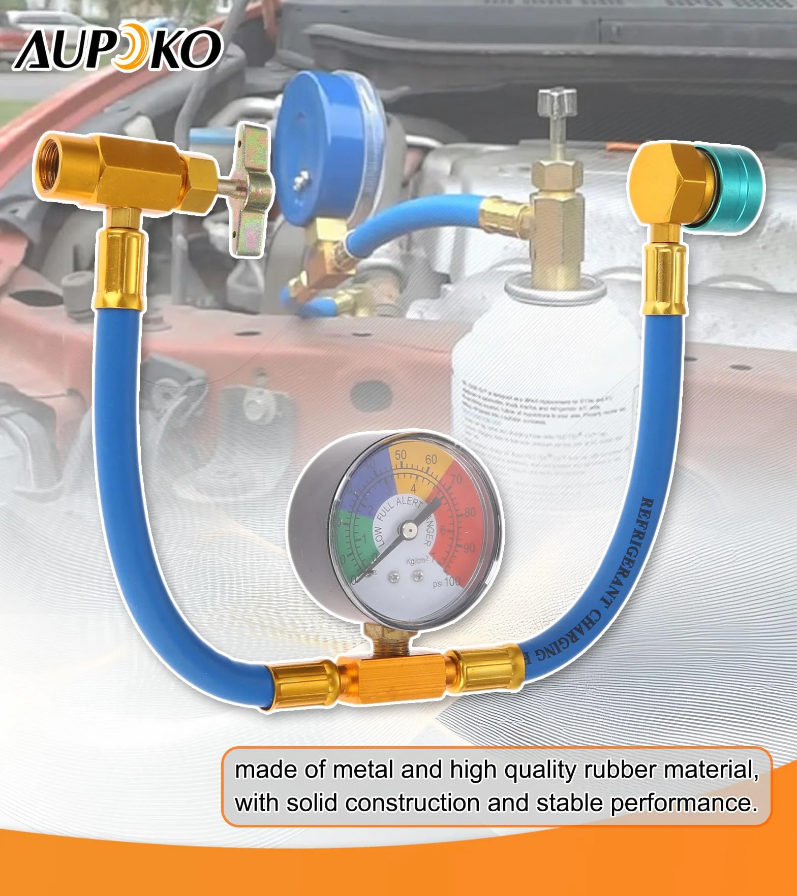 Aupoko R1234YF R1234YF - Kit per tubo di ricarica refrigerante Acme a sinistra per auto e casa A/C Refrigerant System R1234YF Low Side Quick Coupler e manometro per auto e casa A/C Refrigerant System