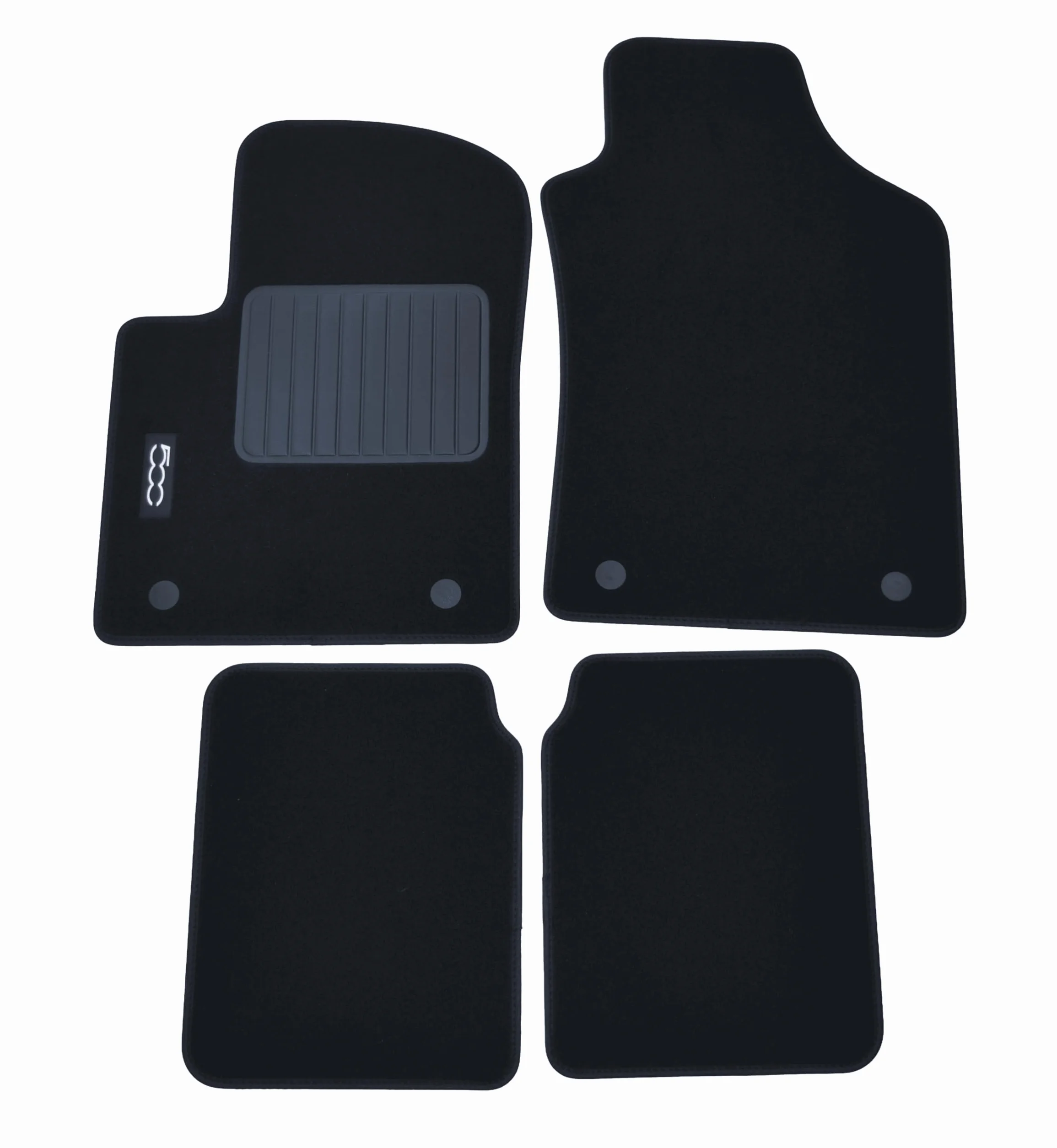 Tappetini Per Fiat 500 dal 2015, Con Logo Ricamato 2 Pin Di Sicurezza, Alta Qualità, Made In Italy.
