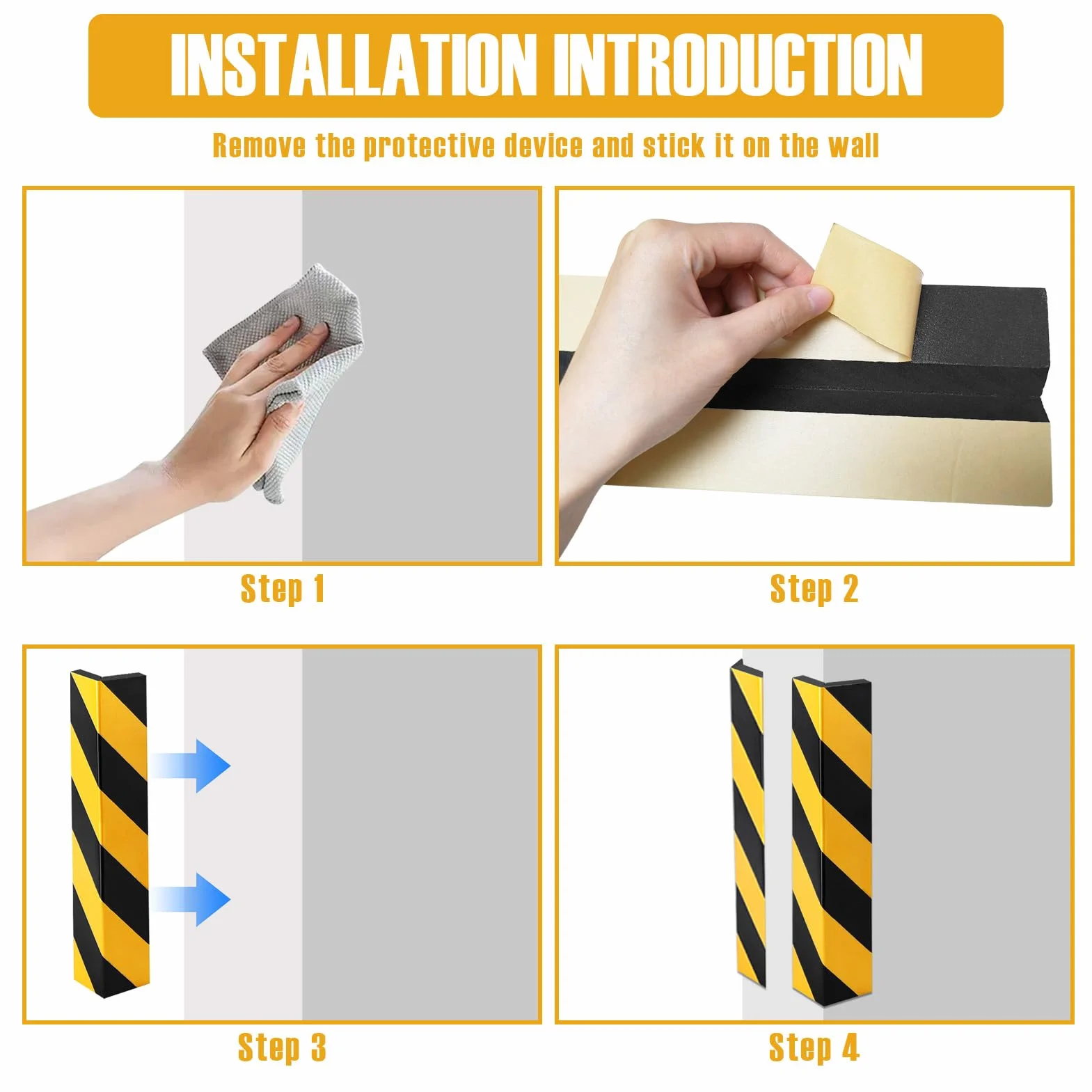 4 Pezzi Protezione per Bordi della Porta, Garage, con paracolpi portiere auto per i bordi delle porte, Strisce Nere e Gialle, per Parcheggi, Garage e Angoli Parete