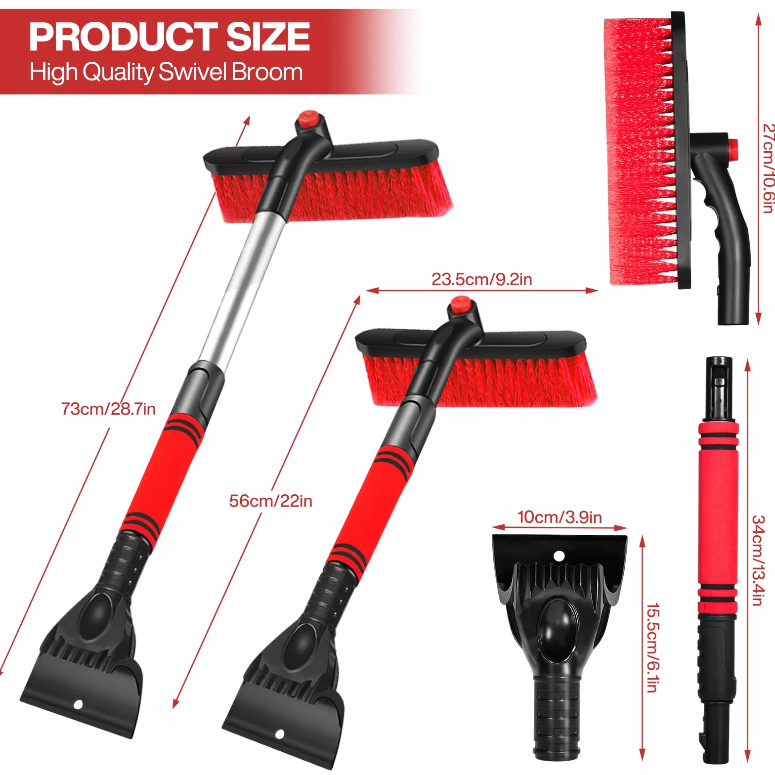 Spazzola Neve Auto 73cm Retrattile Rimovibile 3 in 1 Raschietto Rotazione 360° per Veicoli Camion SUV