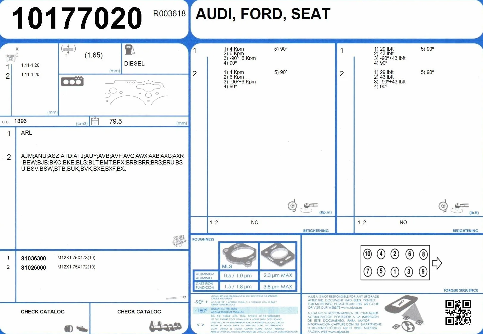 Ajusa 81036300 Kit Bulloni Testata