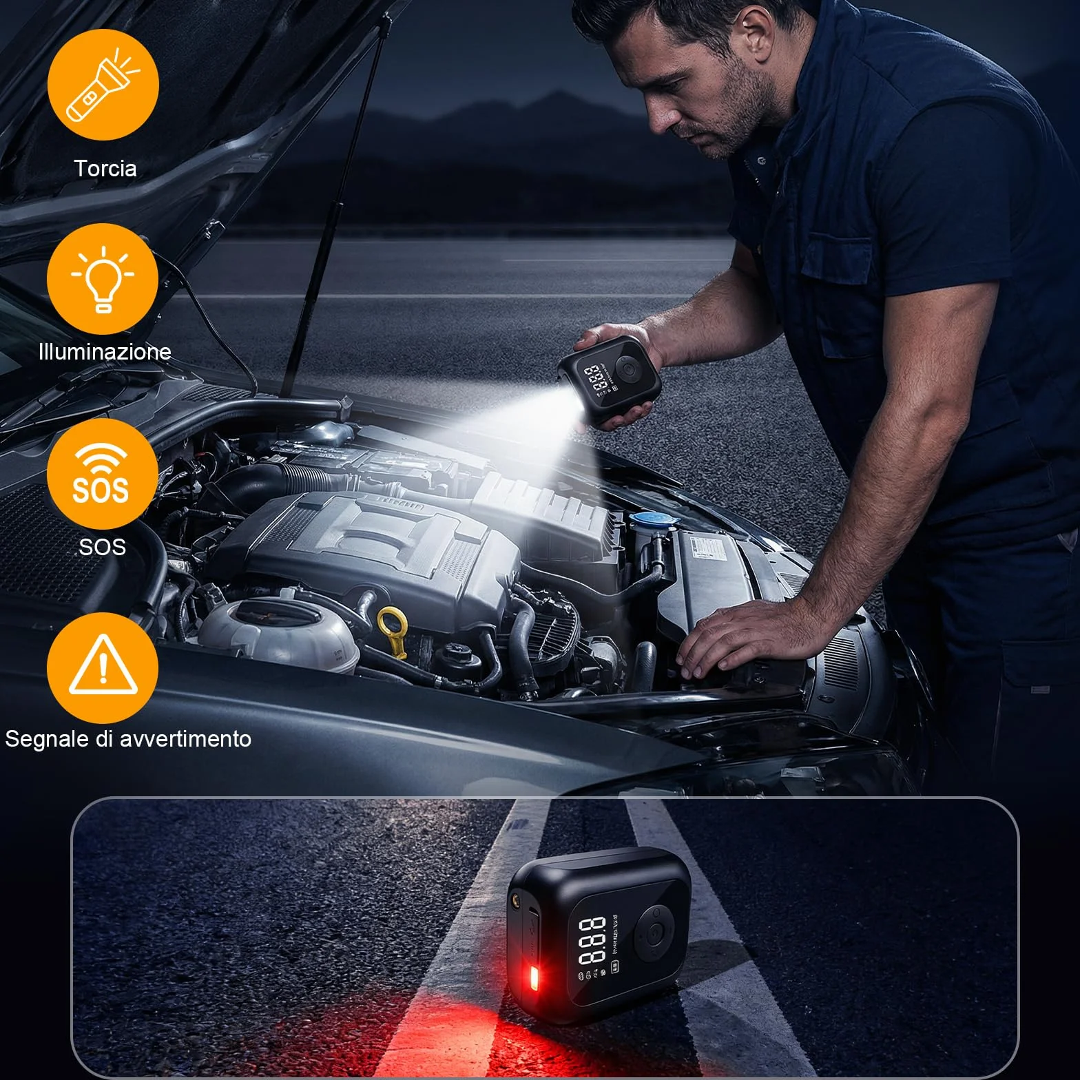 Compressore Aria Portatile 150PSI Pompa Elettrica Bicicletta Mini Schermo LED Digitale Illuminazione LED Auto Moto